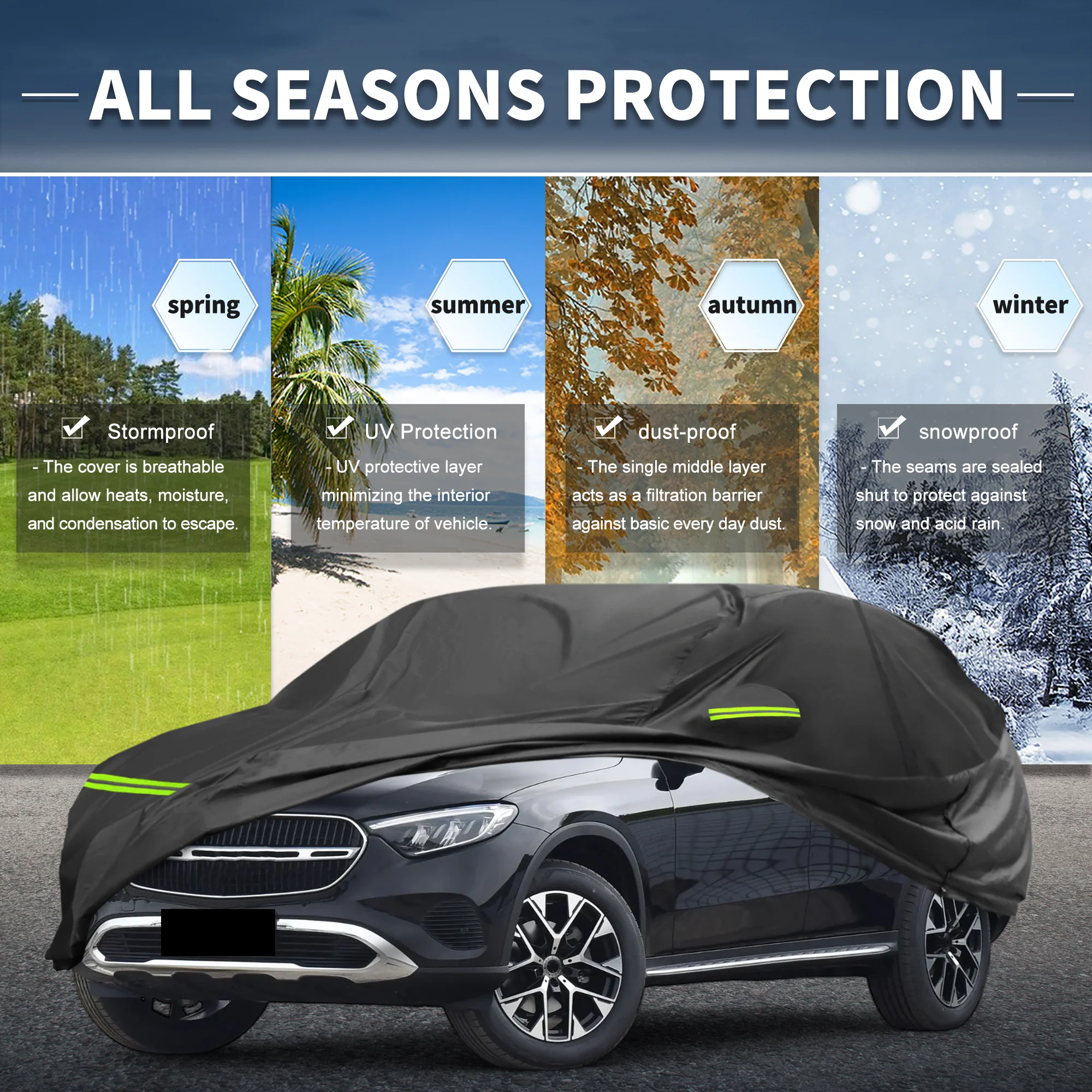 Waterproof 210D-PU Car Cover for Mercedes-Benz GLC 2015-2023 with Zipper - Image 2