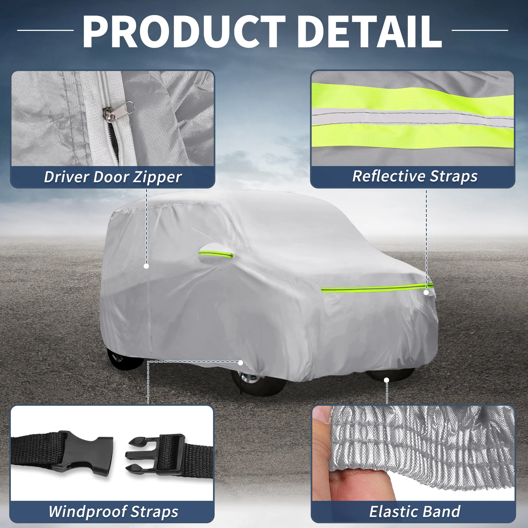 Car Cover for Suzuki Every Wagon Aluminum Film,Cotton Outdoor Full Car Cover All Weather Waterproof Windproof Sun Protection with Driver Door Zipper - Image 6