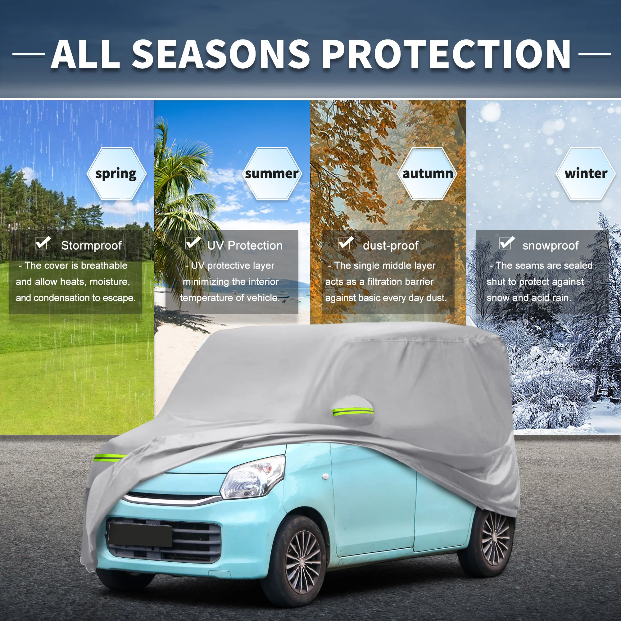 Car Cover for Mazda Flair Wagon Aluminum Film,Cotton Outdoor Full Car Cover All Weather Waterproof Windproof Sun Protection with Driver Door Zipper - Image 2