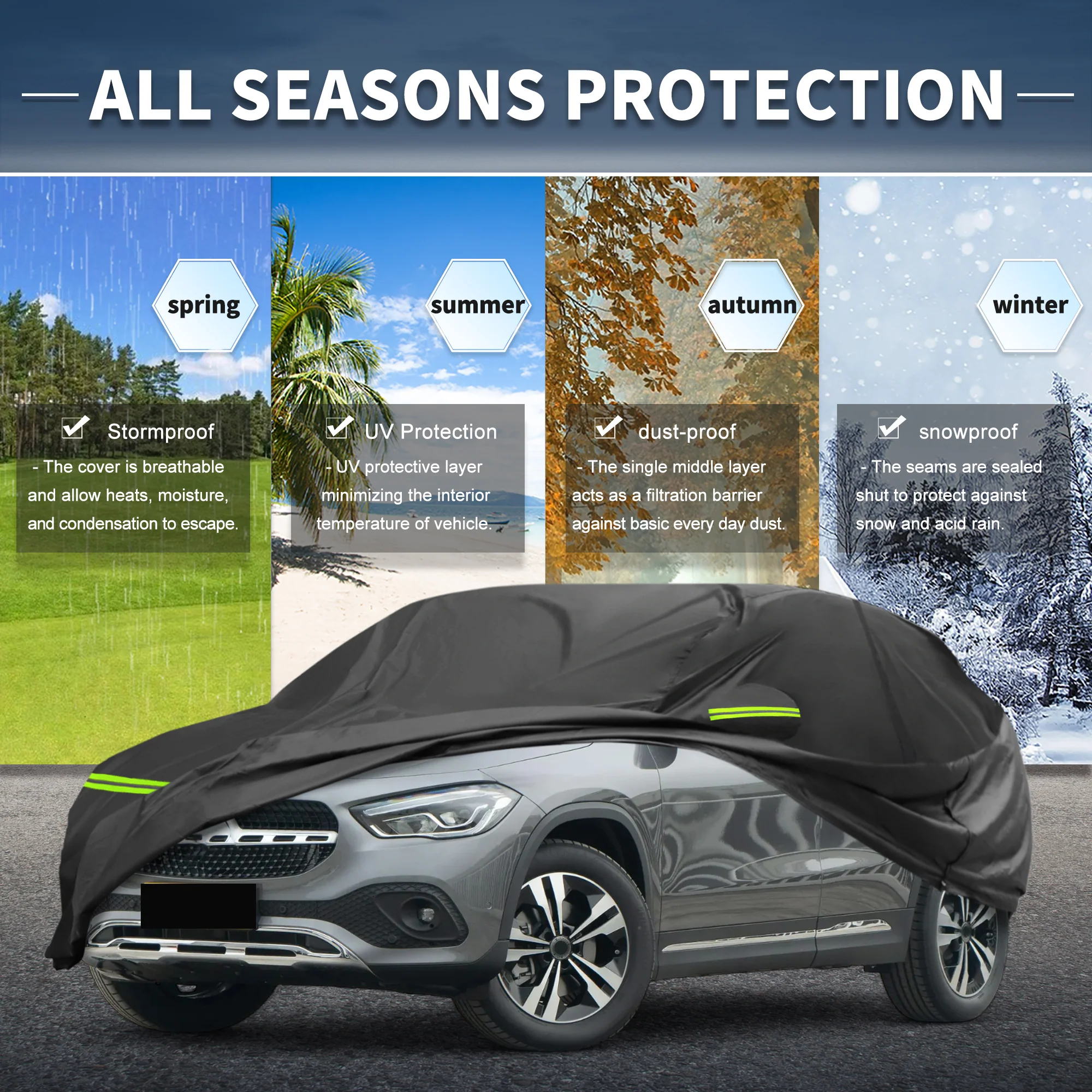 Waterproof 226D-PU Car Cover for Mercedes-Benz GLA 2013-2023 with Zipper - Image 2