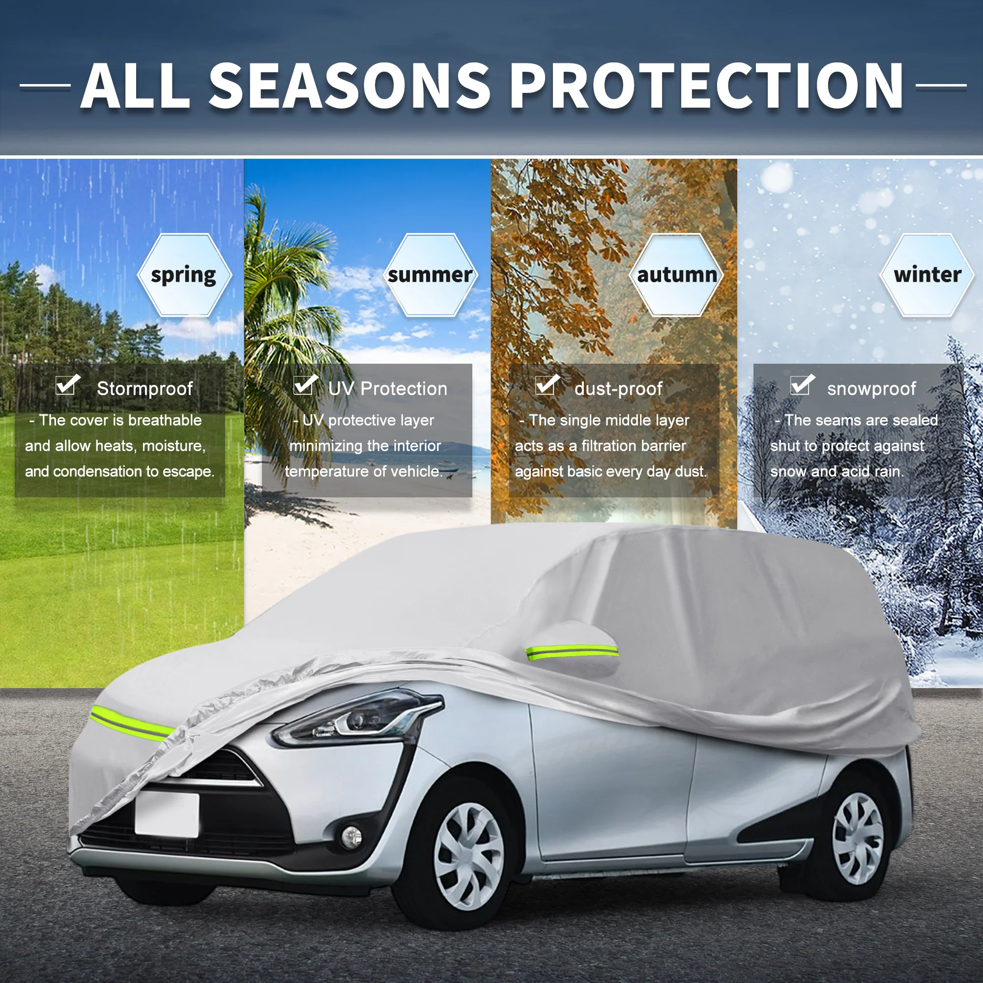 Car Cover for Toyota Sienta Aluminum Film,Cotton Outdoor Full Car Cover All Weather Waterproof Windproof Sun Protection with Driver Door Zipper - Image 2