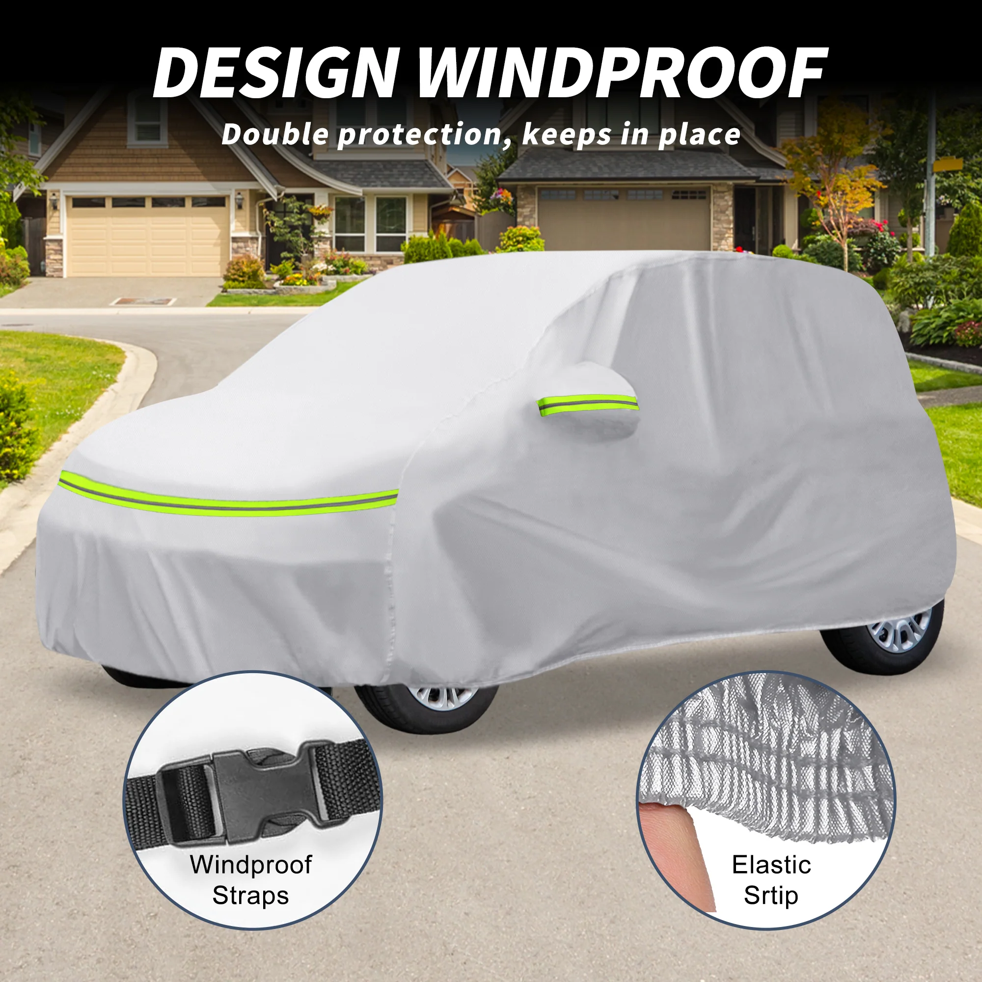 Car Cover for Honda Freed Aluminum Film,Cotton Outdoor Full Car Cover All Weather Waterproof Windproof Sun Protection with Driver Door Zipper - Image 4