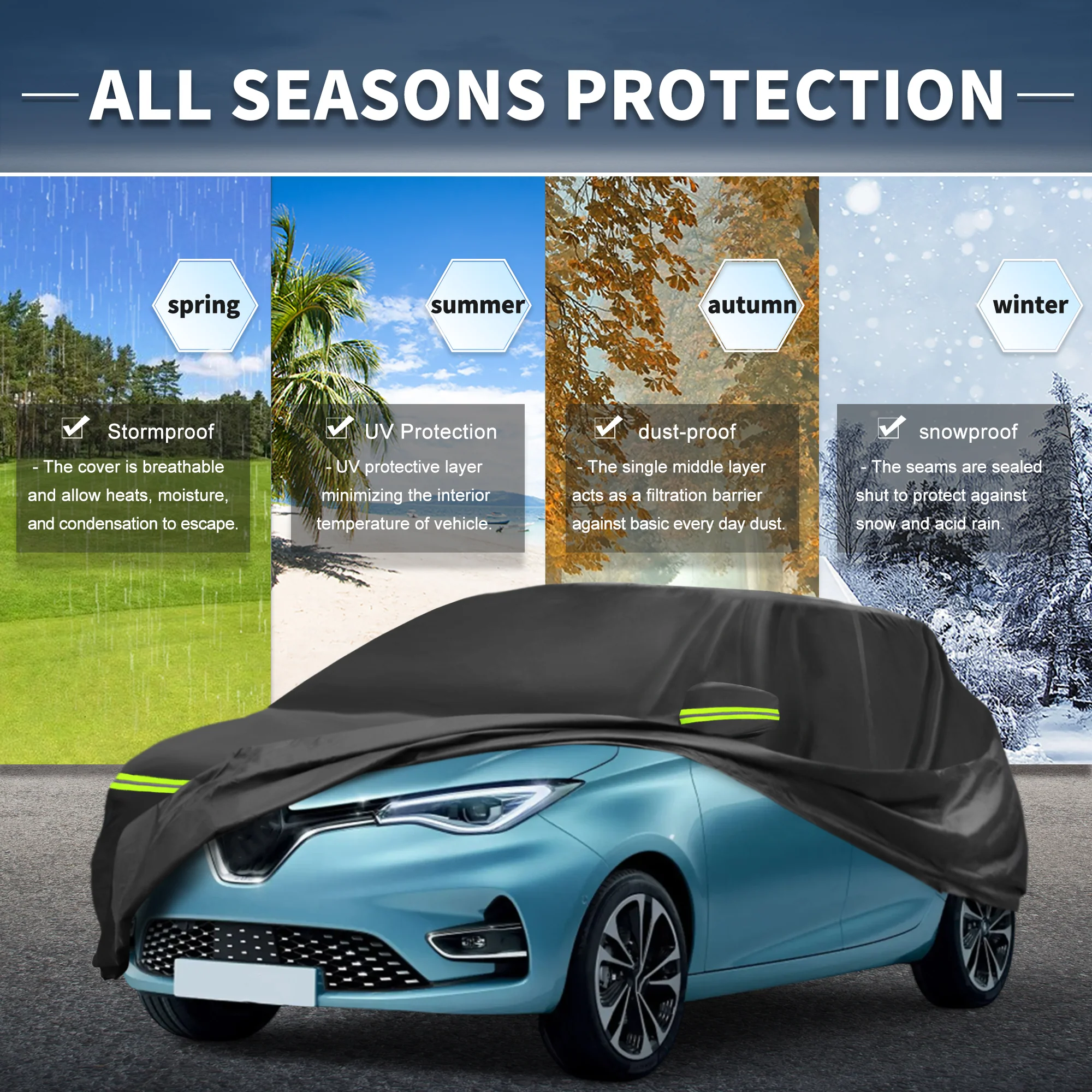 Waterproof 236D-PU Car Cover for Renault Zoe 2012-2024 with Zipper - Image 2