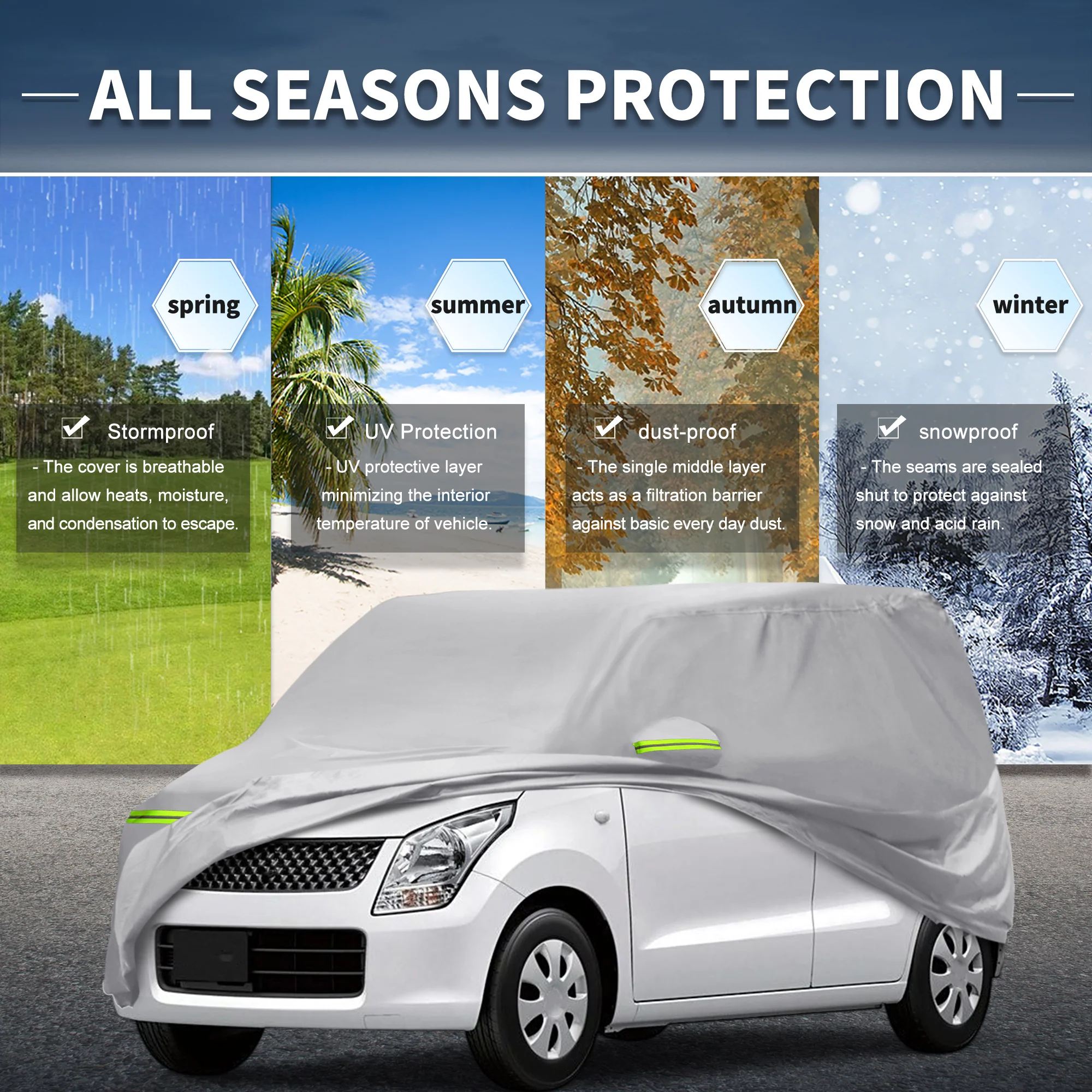 Car Cover for Suzuki Solio Aluminum Film,Cotton Outdoor Full Car Cover All Weather Waterproof Windproof Sun Protection with Driver Door Zipper - Image 2