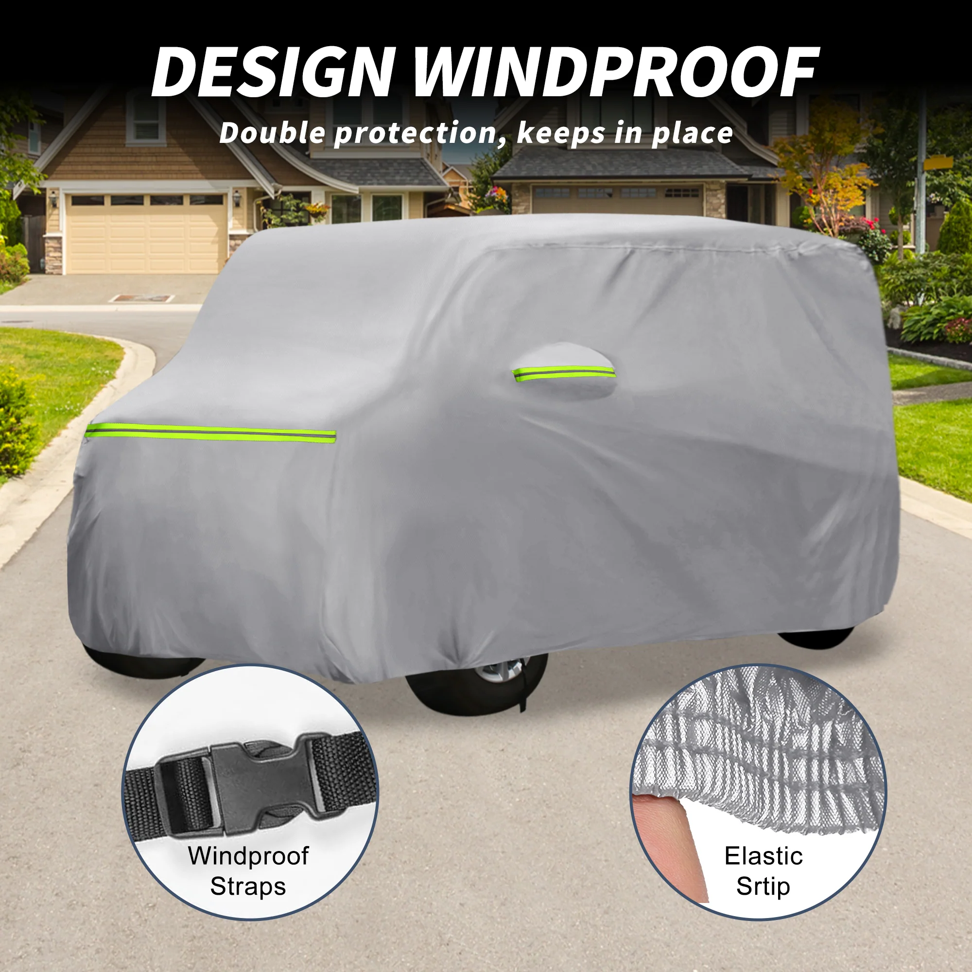 Car Cover for Suzuki Solio Aluminum Film,Cotton Outdoor Full Car Cover All Weather Waterproof Windproof Sun Protection with Driver Door Zipper - Image 4