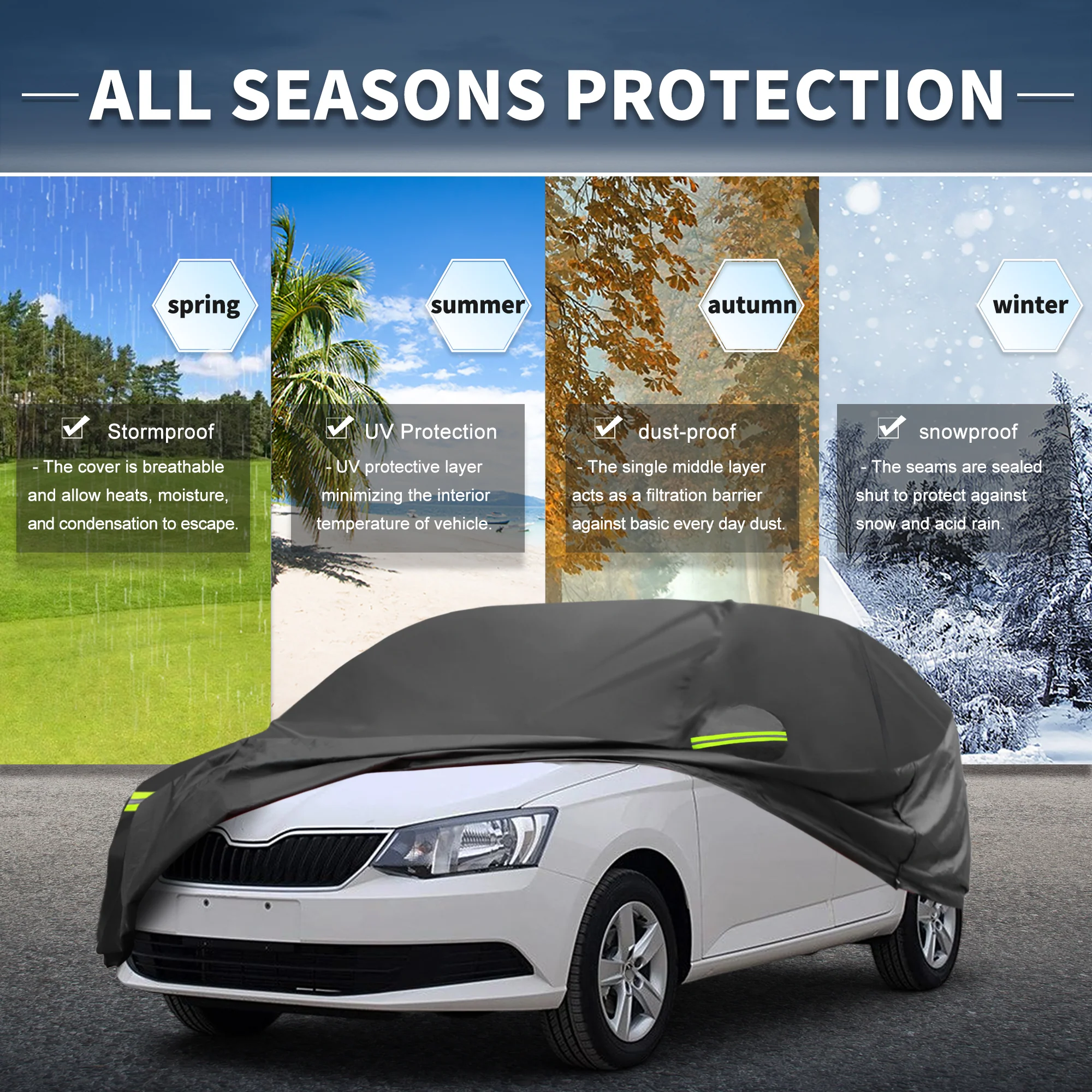 Waterproof 240D-PU Car Cover for Skoda Fabia 2014-2024 with Zipper - Image 2