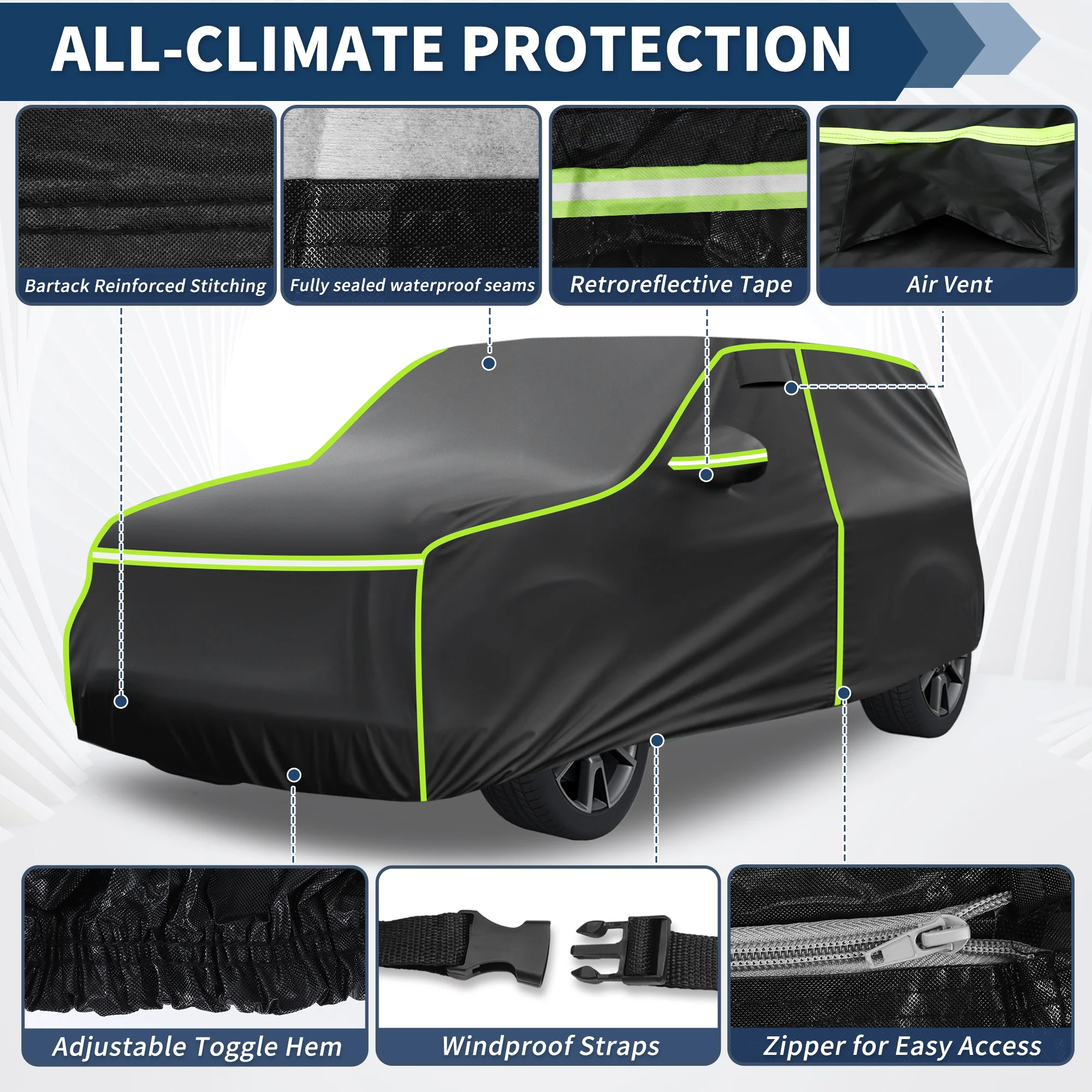 Car Cover Waterproof All Weather for Kia Soul Black - Image 2