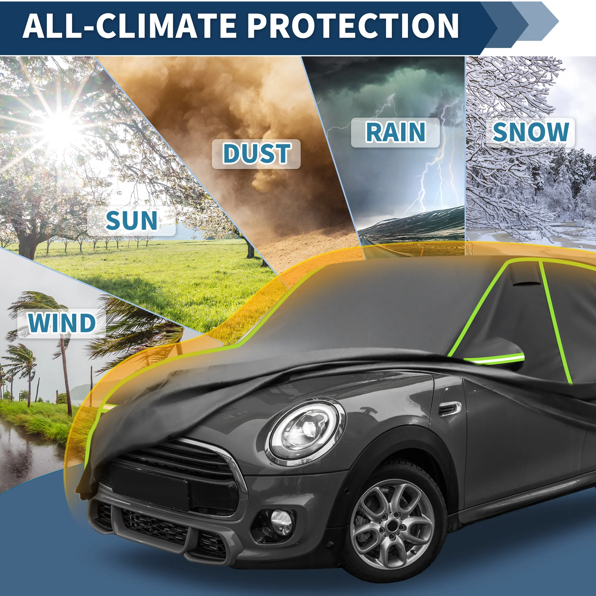 Car Cover Waterproof All Weather for Mini Cooper 2DR 2002-2021 Black - Image 4
