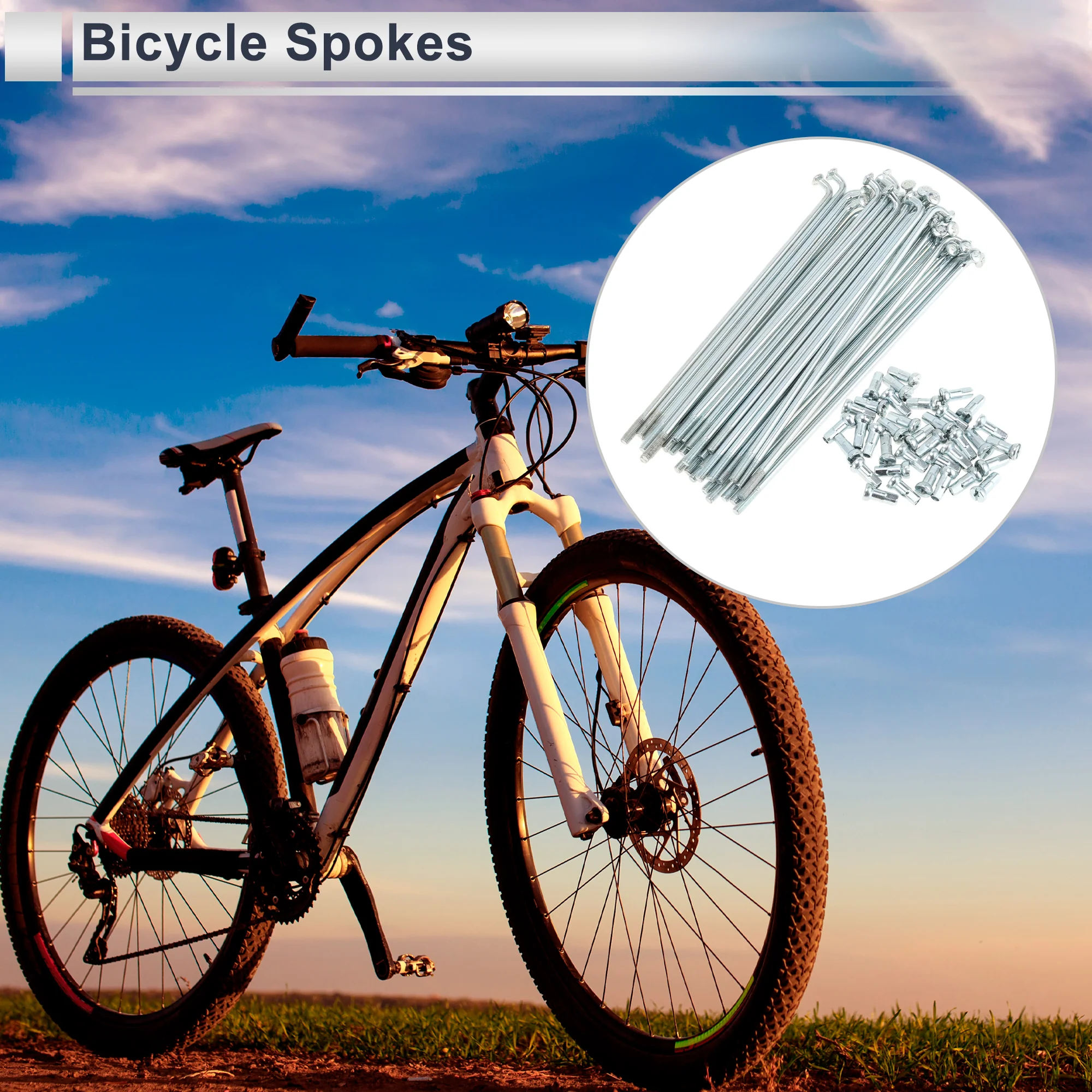 1 Set 12G 114mm Length Bicycle Spokes Nipple Carbon Steel Galvanized Silver Tone - Image 2