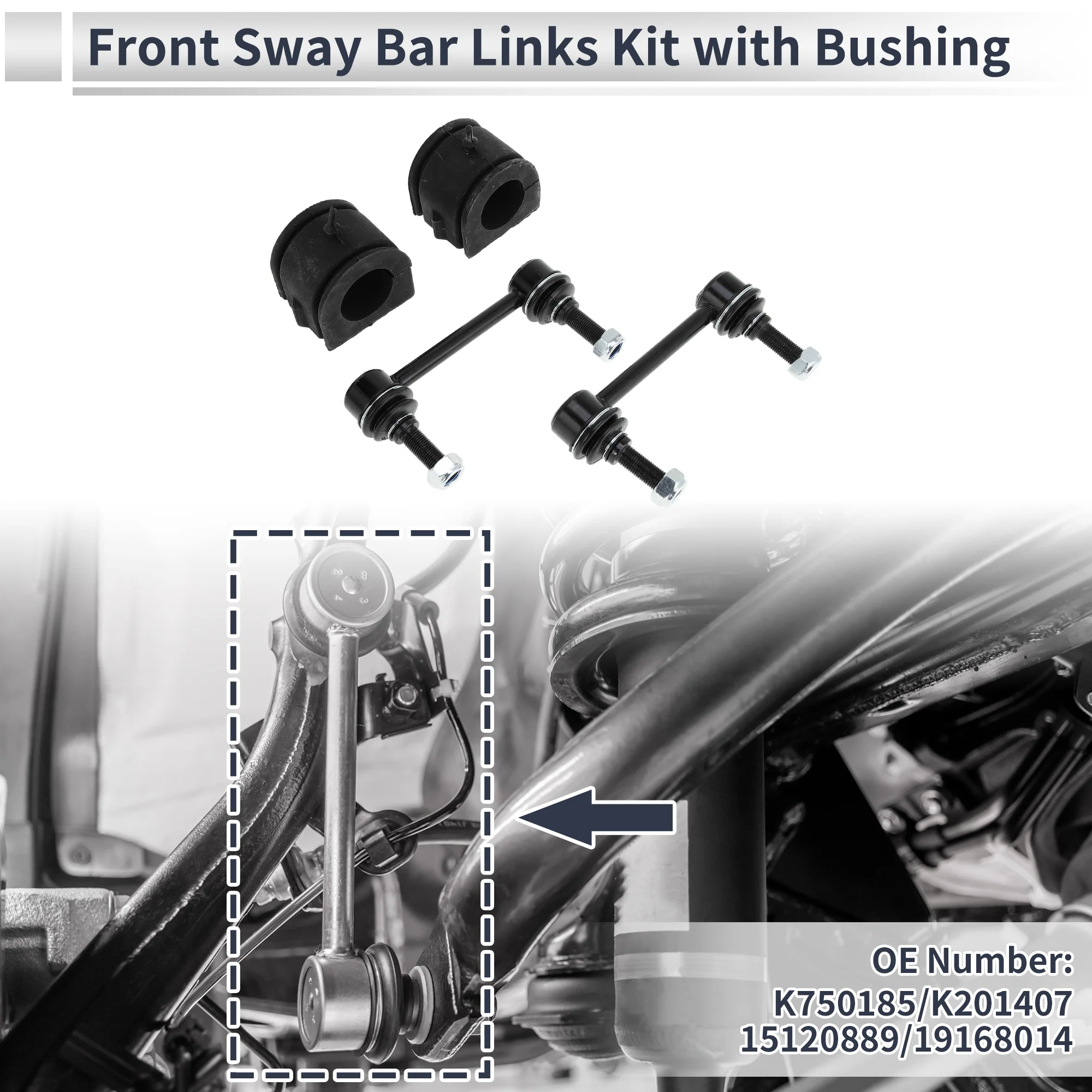 Front Stabilizer Bar Links with 2 Pcs Bushing for Hummer H3 2006-2010 for Hummer H3T 2009-2010 Sway Bar Link Kits No.K750185/K201407 1 Set - Image 2
