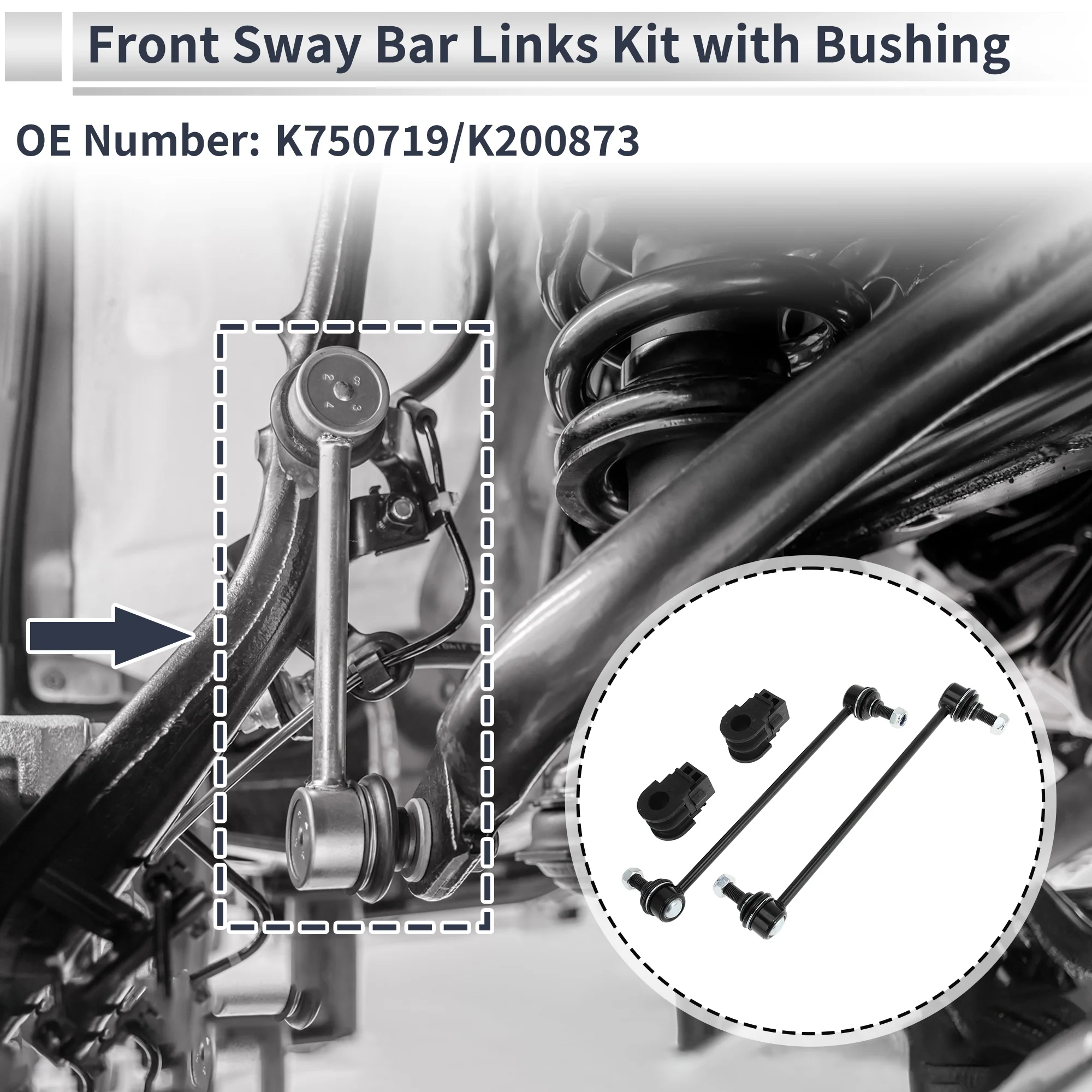 Front Stabilizer Bar Links with 2 Pcs Bushing for Nissan Sentra 2014-2018 Sway Bar Link Kits No.K750719/K200873 1 Set - Image 3