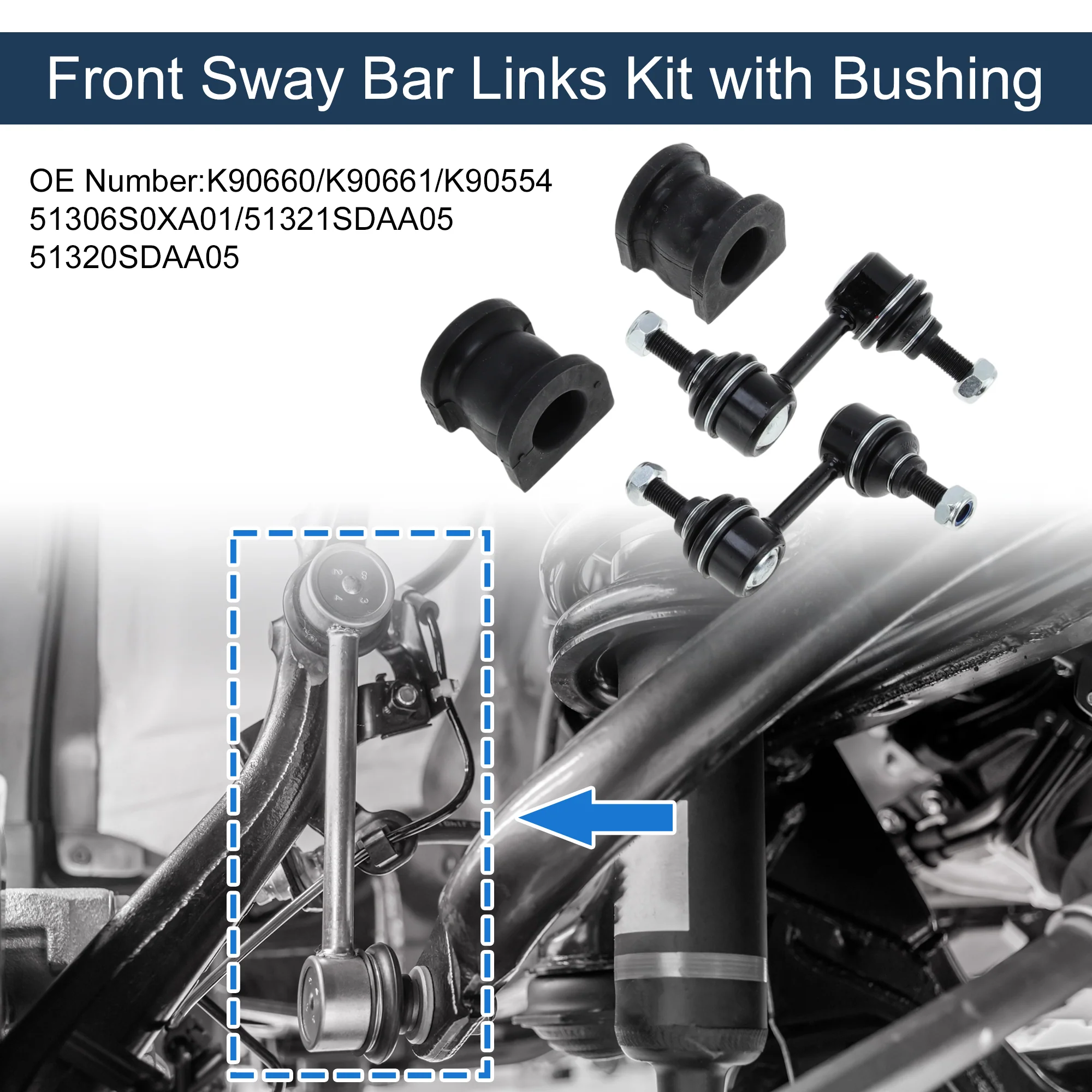 Front Stabilizer Bar Links with 2 Pcs Bushing for Honda Accord 2003-2007 for Acura TL 2004-2006 Sway Bar Link Kits No.K90660/K90661/K90554 1 Set - Image 2