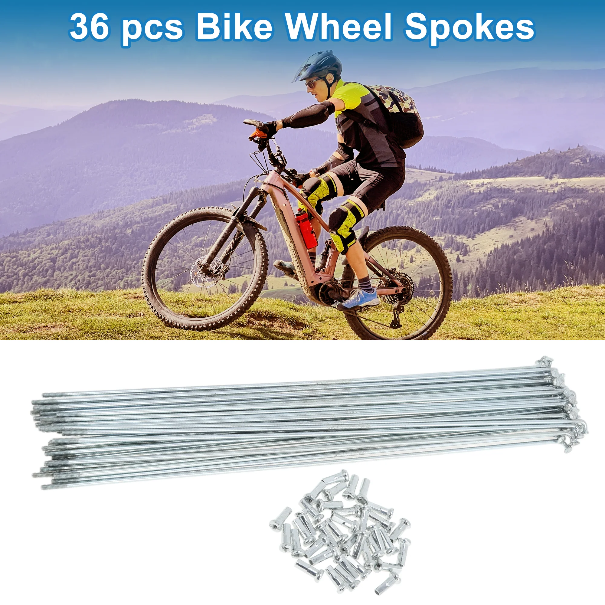 36 Set 14G Bicycle Spokes 227mm Bike Wheel Spokes Galvanized Carbon Steel Silver Tone - Image 2