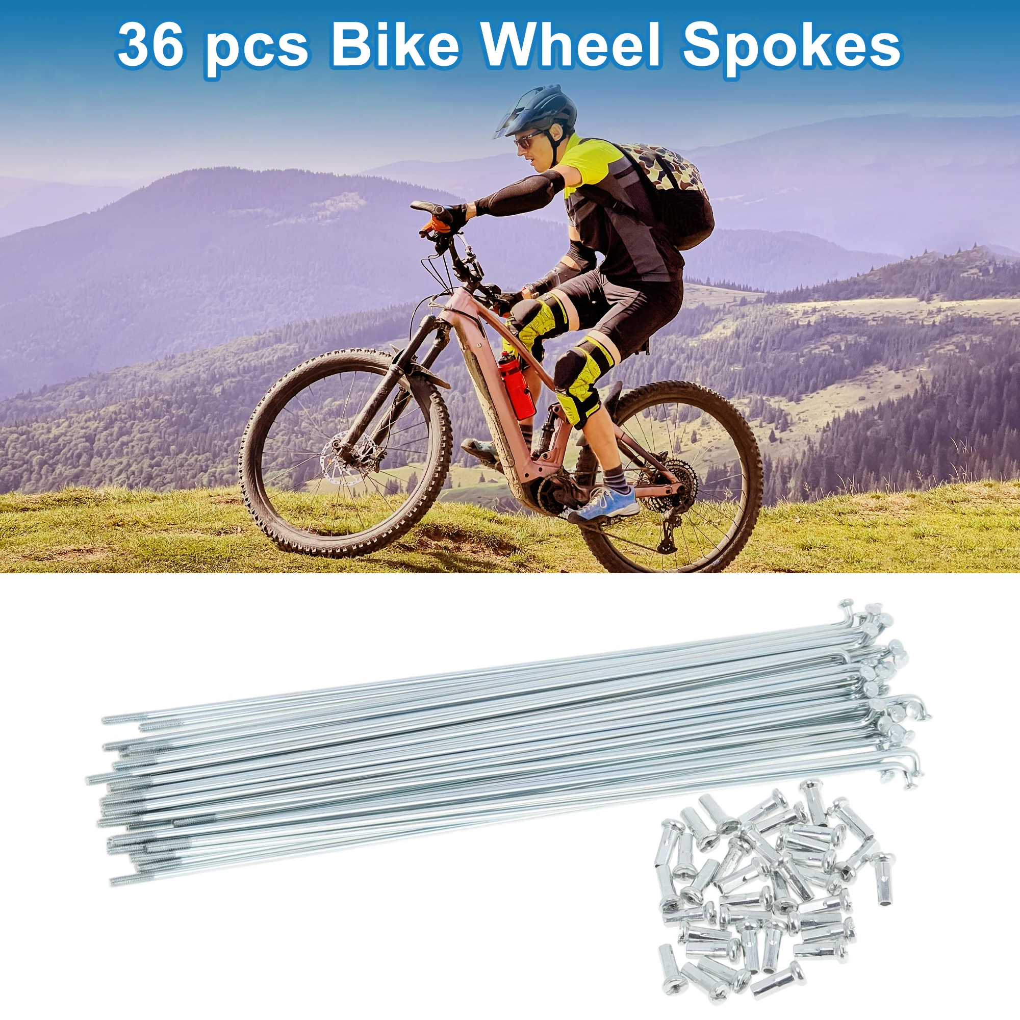 36 Set 14G Bicycle Spokes 177mm Bike Wheel Spokes Galvanized Carbon Steel Silver Tone - Image 2