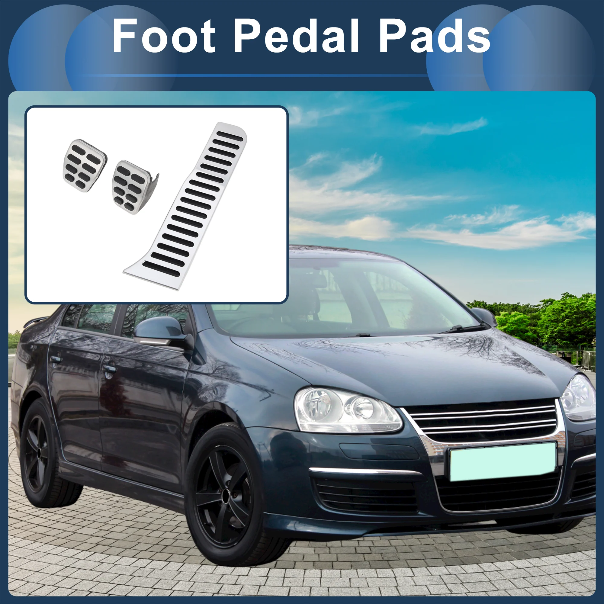 1 Set Manual Footrest Pedals Cover Footrest Pedal Pads Foot Rest Dead Pedal Pad Cover for Volkswagen Jetta 2005-2010 Stainless Steel Silver Tone - Image 2