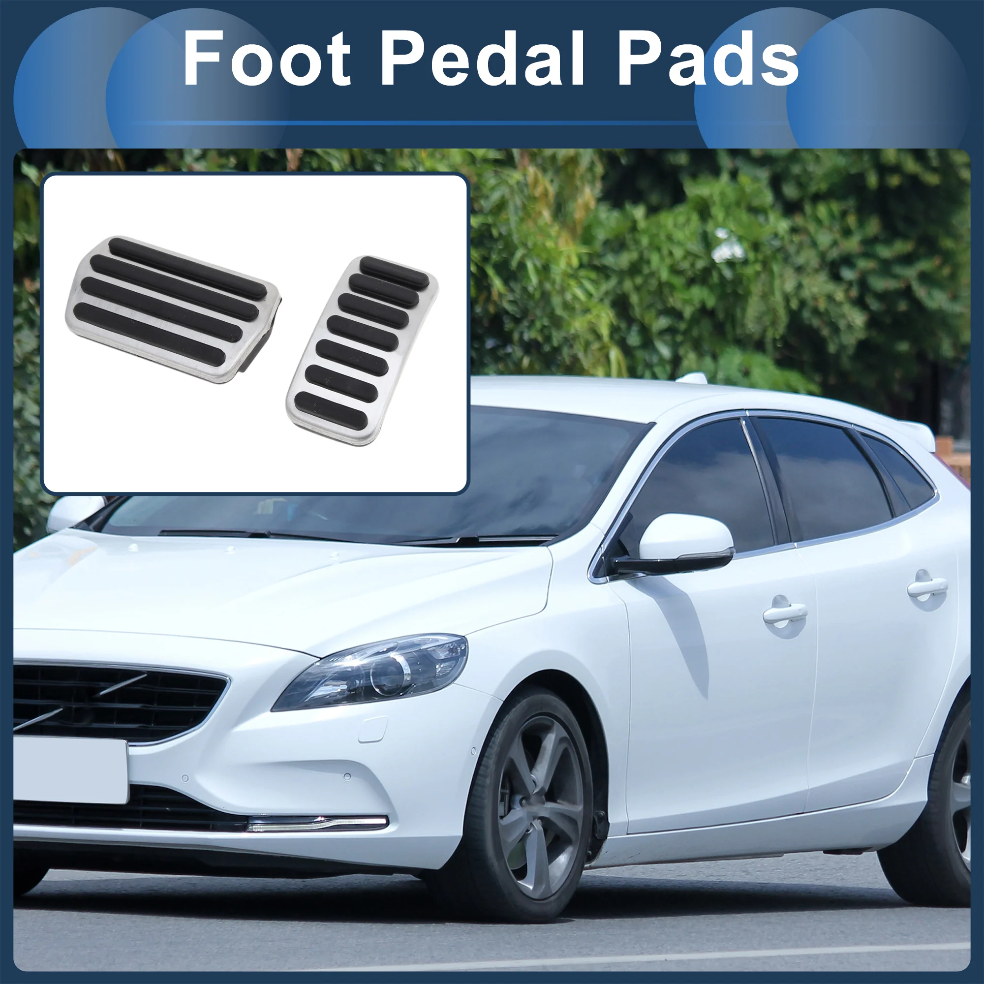 1 Set Automatic Footrest Pedals Cover Footrest Pedal Pads Foot Rest Dead Pedal Pad Cover for Volvo V40 2013-2019 Stainless Steel Silver Tone - Image 2