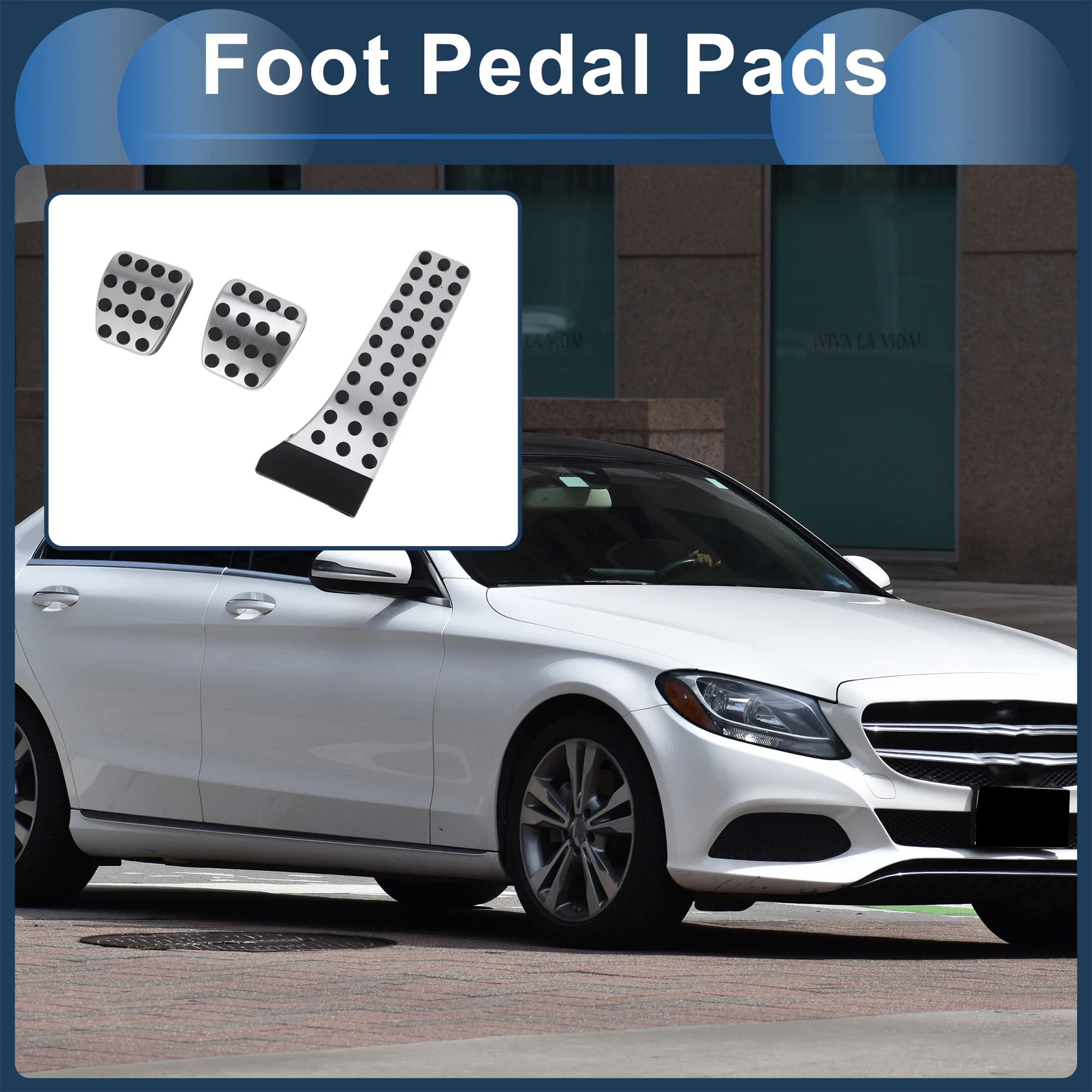 1 Set Manual Footrest Pedals Cover Footrest Pedal Pads Foot Rest Dead Pedal Pad Cover for Mercedes Benz C Class 2007-2014 Stainless Steel Silver Tone - Image 2