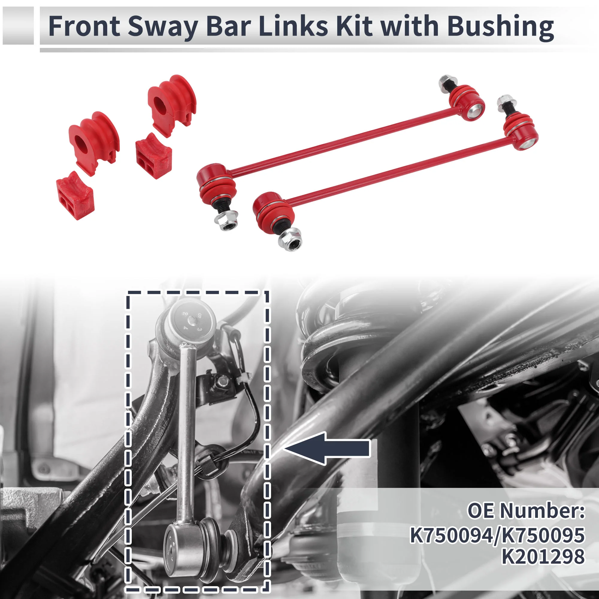 Front Stabilizer Bar Links with 2 Pcs Bushing for Nissan Rogue 2008-2013 Sway Bar Link Kits Suspension Bar End Links No.K750094/K750095/K201298 Red - Image 2