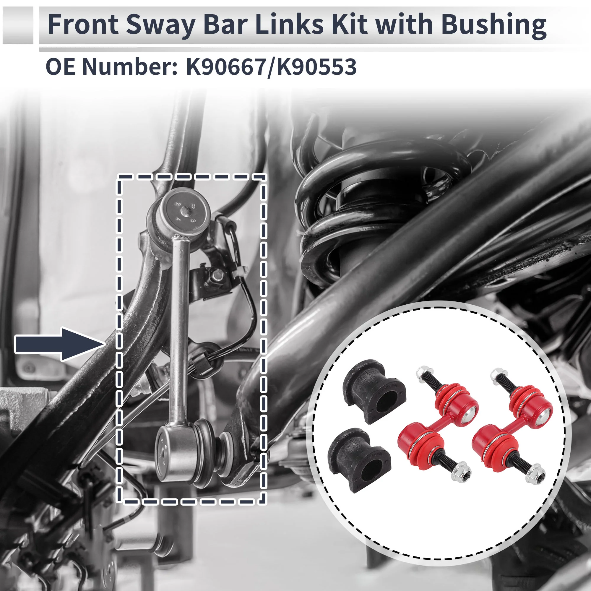 Front Stabilizer Bar Links with 2 Pcs Bushing for Honda CR-V 1997-2001 Sway Bar Link Kits Suspension Bar End Links No.K90667/K90553 Red 1 Set - Image 3