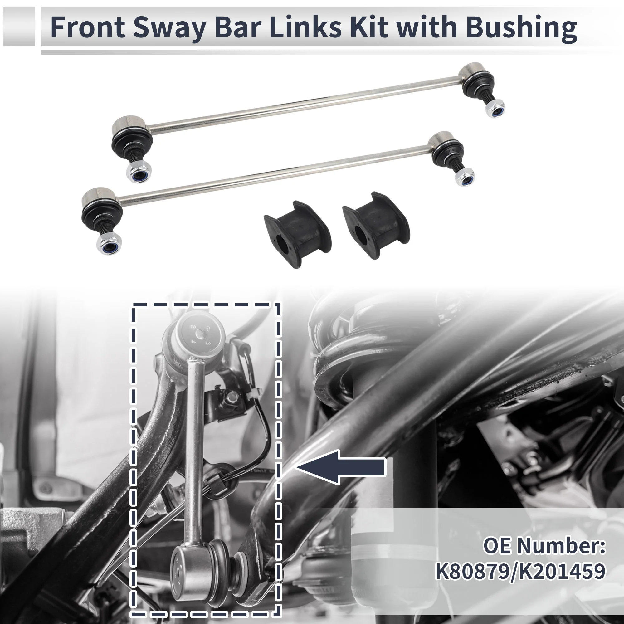 Front Stabilizer Bar Links with 2 Pcs Bushing for Scion XD 2008-2014 Sway Bar Link Kits Suspension Bar End Links No.K80879/K201459 Silver Tone 1 Set - Image 2