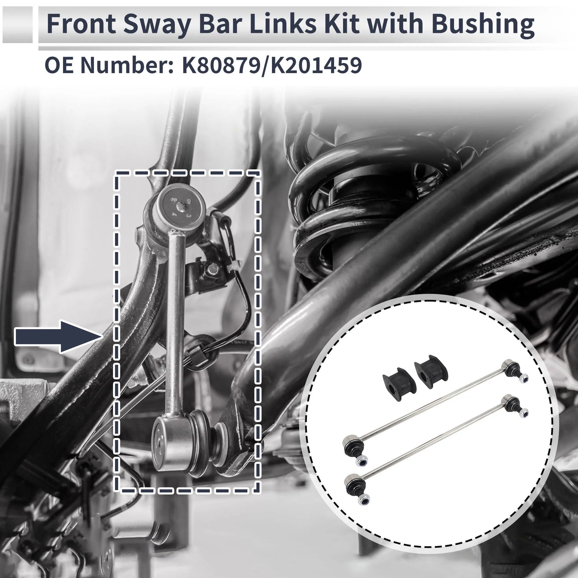 Front Stabilizer Bar Links with 2 Pcs Bushing for Scion XD 2008-2014 Sway Bar Link Kits Suspension Bar End Links No.K80879/K201459 Silver Tone 1 Set - Image 3