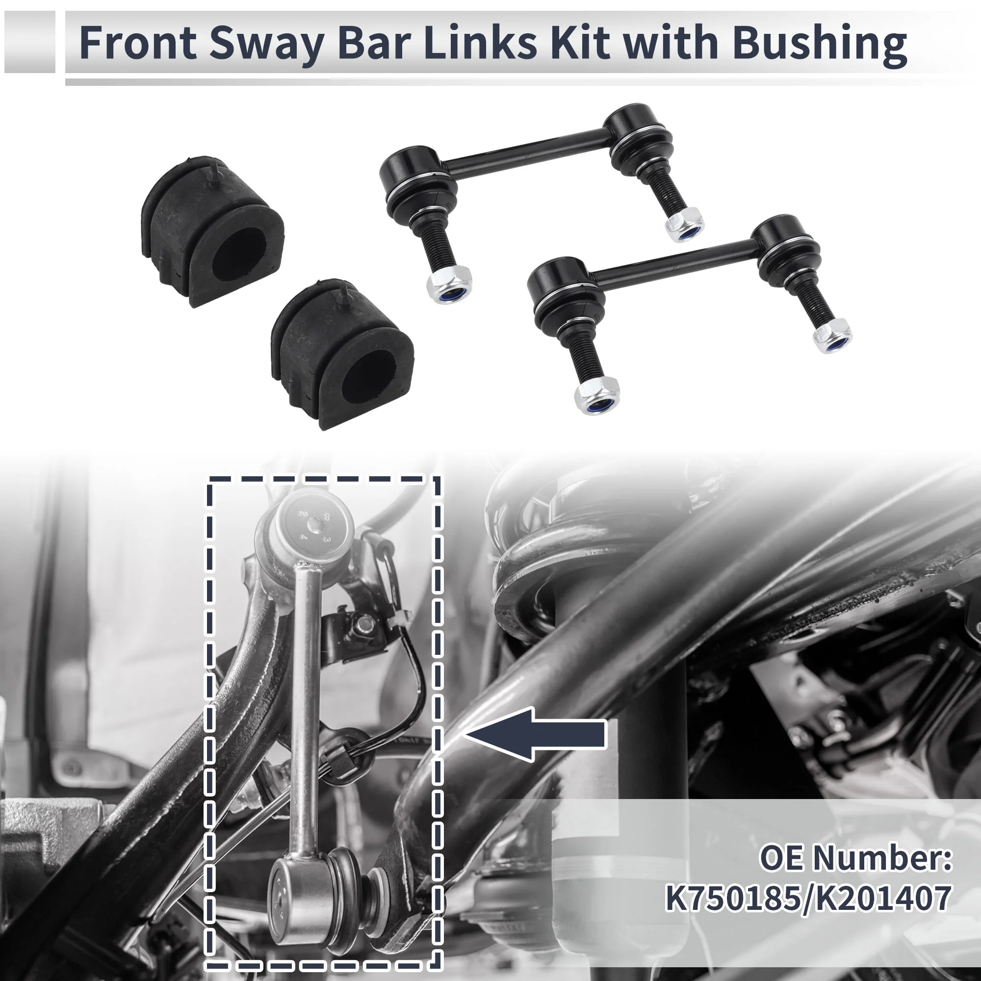 Front Stabilizer Bar Links with 2 Pcs Bushing for Hummer H3 2006-2010 Sway Bar Link Kits Suspension Bar End Links No.K750185/K201407 Black 1 Set - Image 2