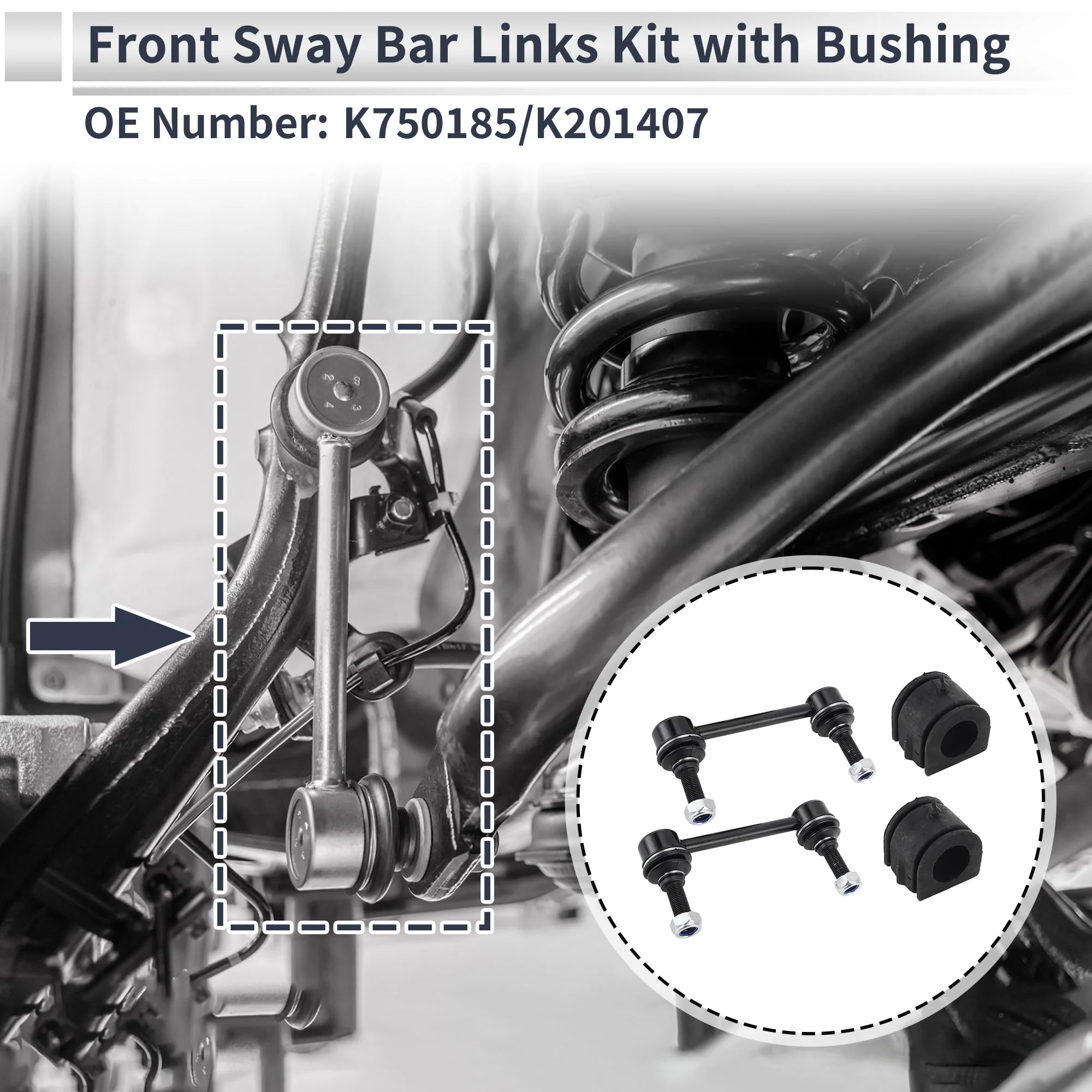 Front Stabilizer Bar Links with 2 Pcs Bushing for Hummer H3 2006-2010 Sway Bar Link Kits Suspension Bar End Links No.K750185/K201407 Black 1 Set - Image 3