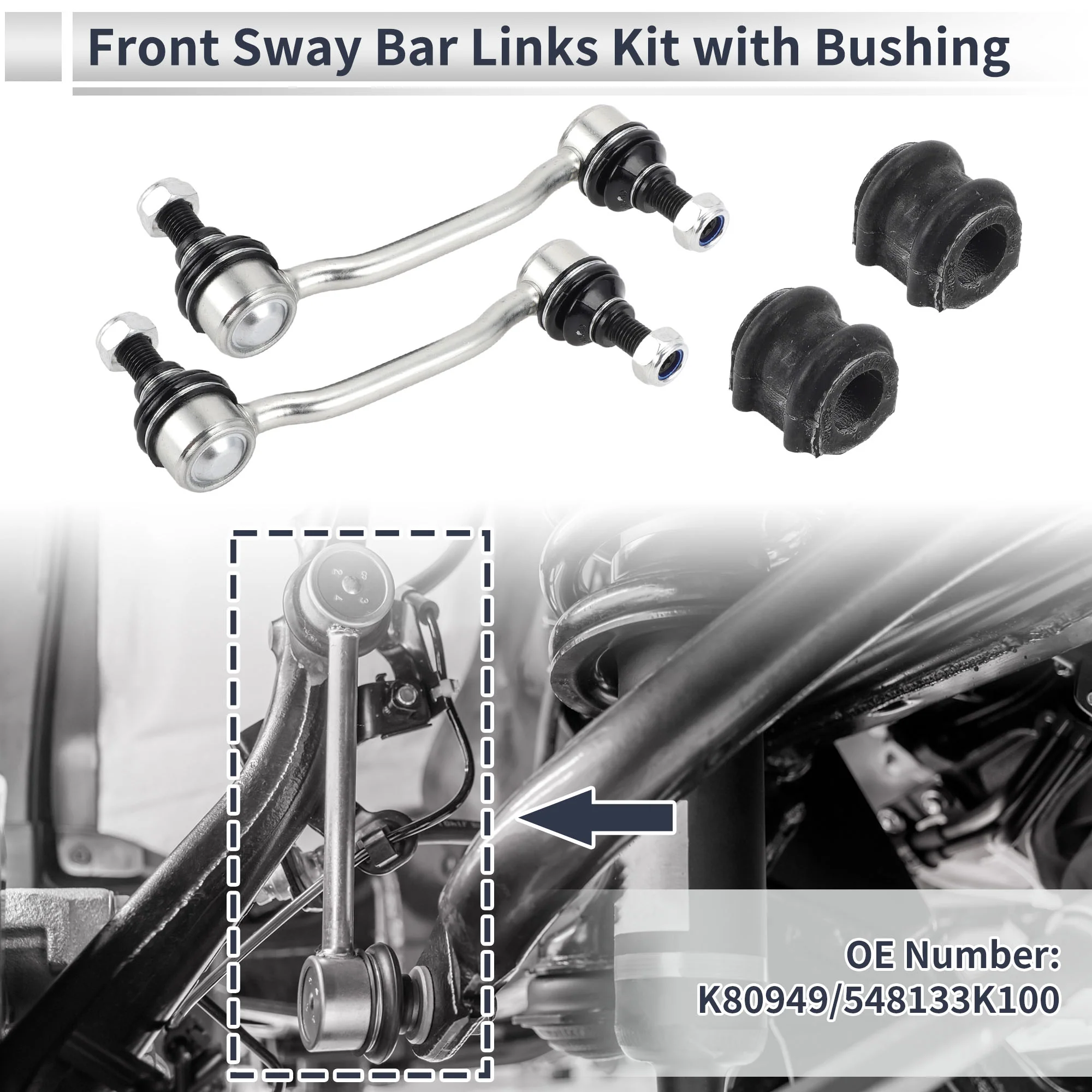 Front Stabilizer Bar Links with 2 Pcs Bushing for Hyundai Sonata 2009-2010 Sway Bar Link Kits Suspension Bar End Links No.K80949/548133K100 1 Set - Image 2