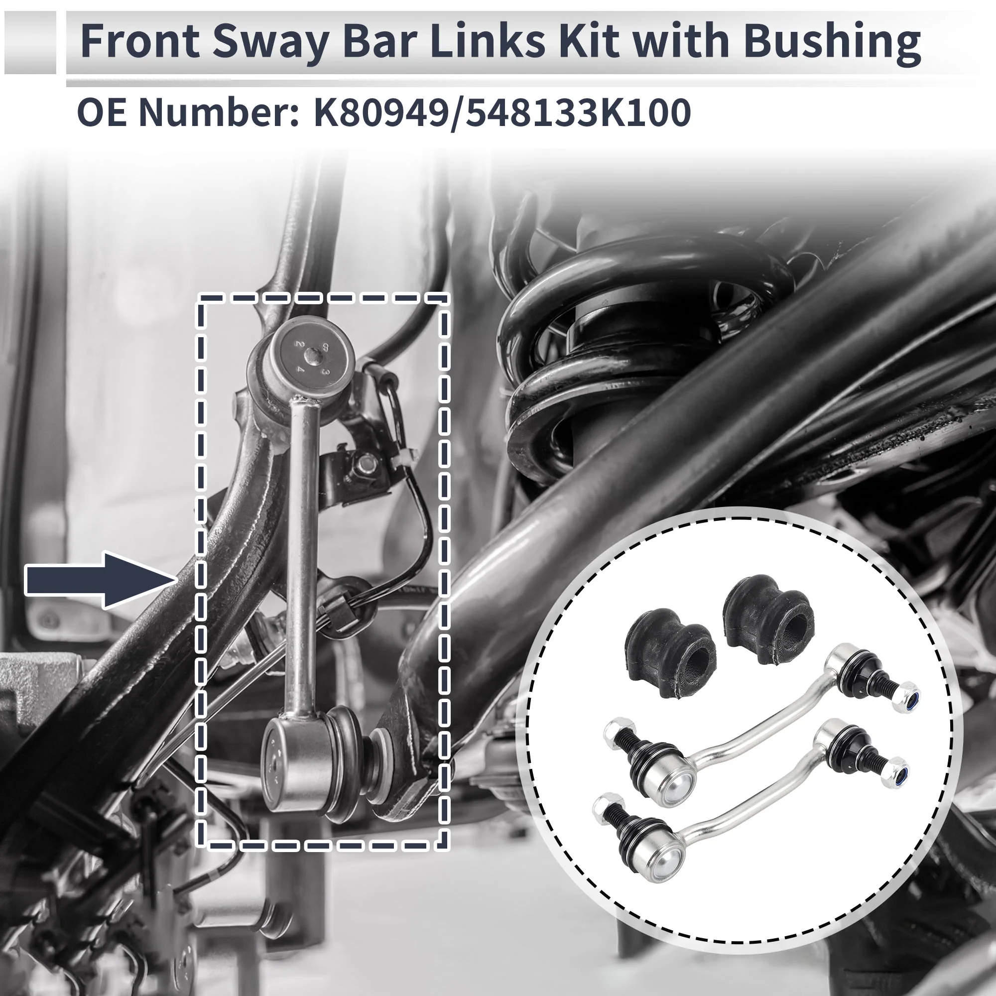 Front Stabilizer Bar Links with 2 Pcs Bushing for Hyundai Sonata 2009-2010 Sway Bar Link Kits Suspension Bar End Links No.K80949/548133K100 1 Set - Image 3
