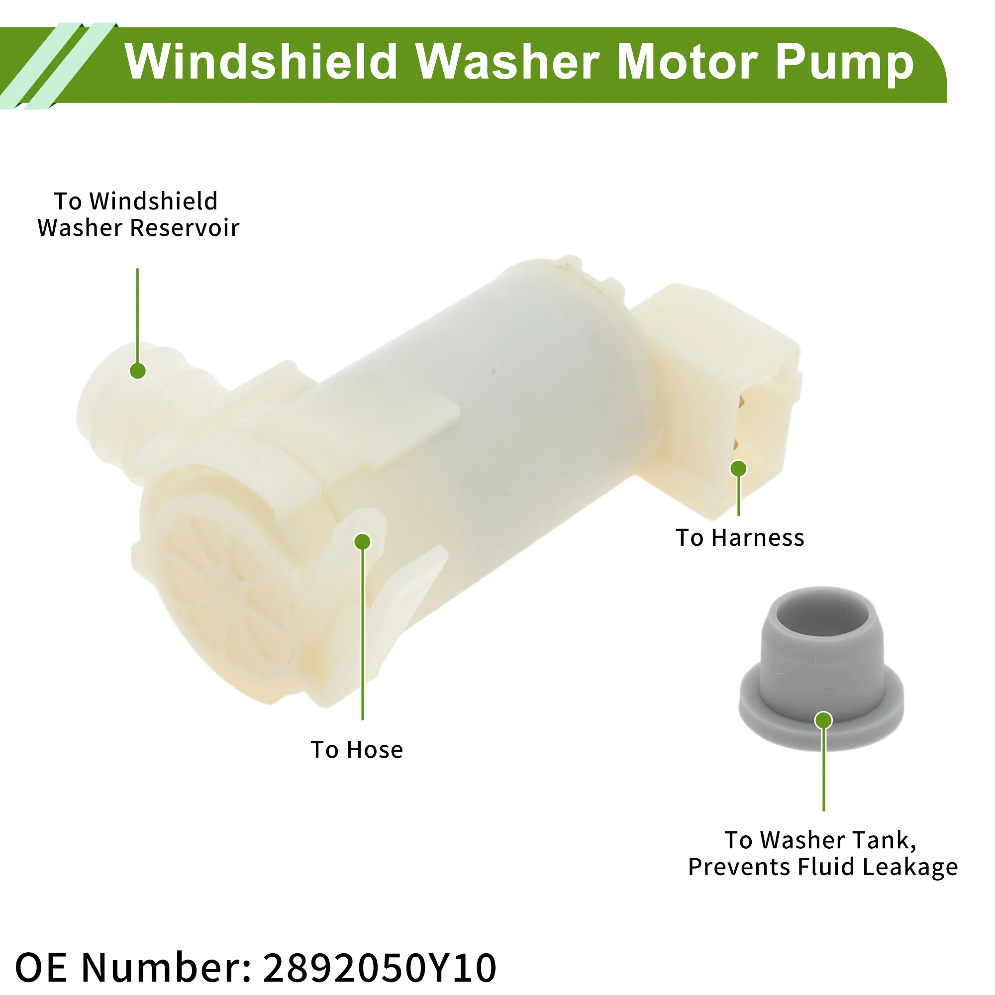 Windshield Washer Pump W/Grommet for Nissan X-trail 2002-2013 Front Washer Fluid Pump Windshield Wiper Pump No.2892050Y10 White 1 Set - Image 5