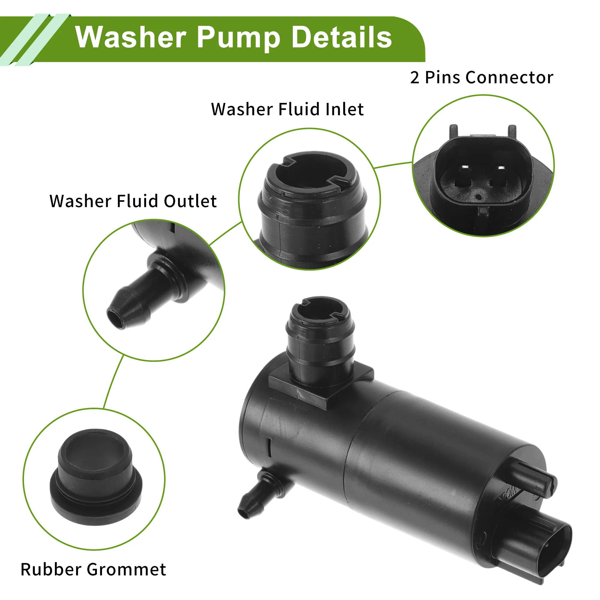 Windshield Washer Pump with Grommet for Nissan Altima 2007-2013 Front Washer Fluid Pump Windshield Wiper Pump No.28920JN01A Black 1 Set - Image 6