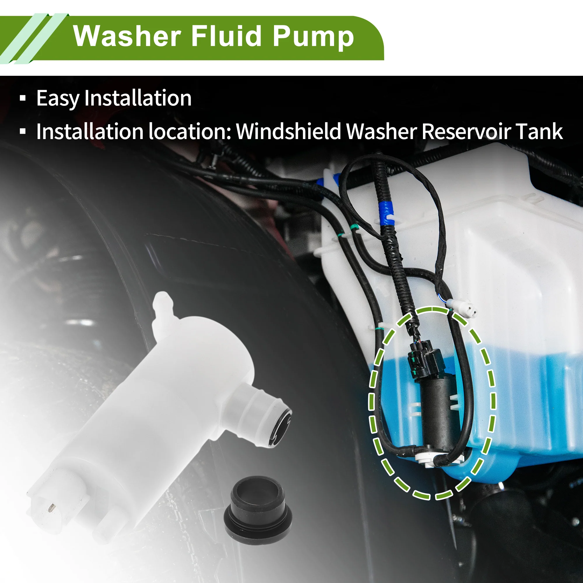 Windshield Washer Pump with Grommet for Dodge Durango 2011-2025 Front Washer Fluid Pump Windshield Wiper Pump No.05103453AA Black,White 1 Set - Image 7