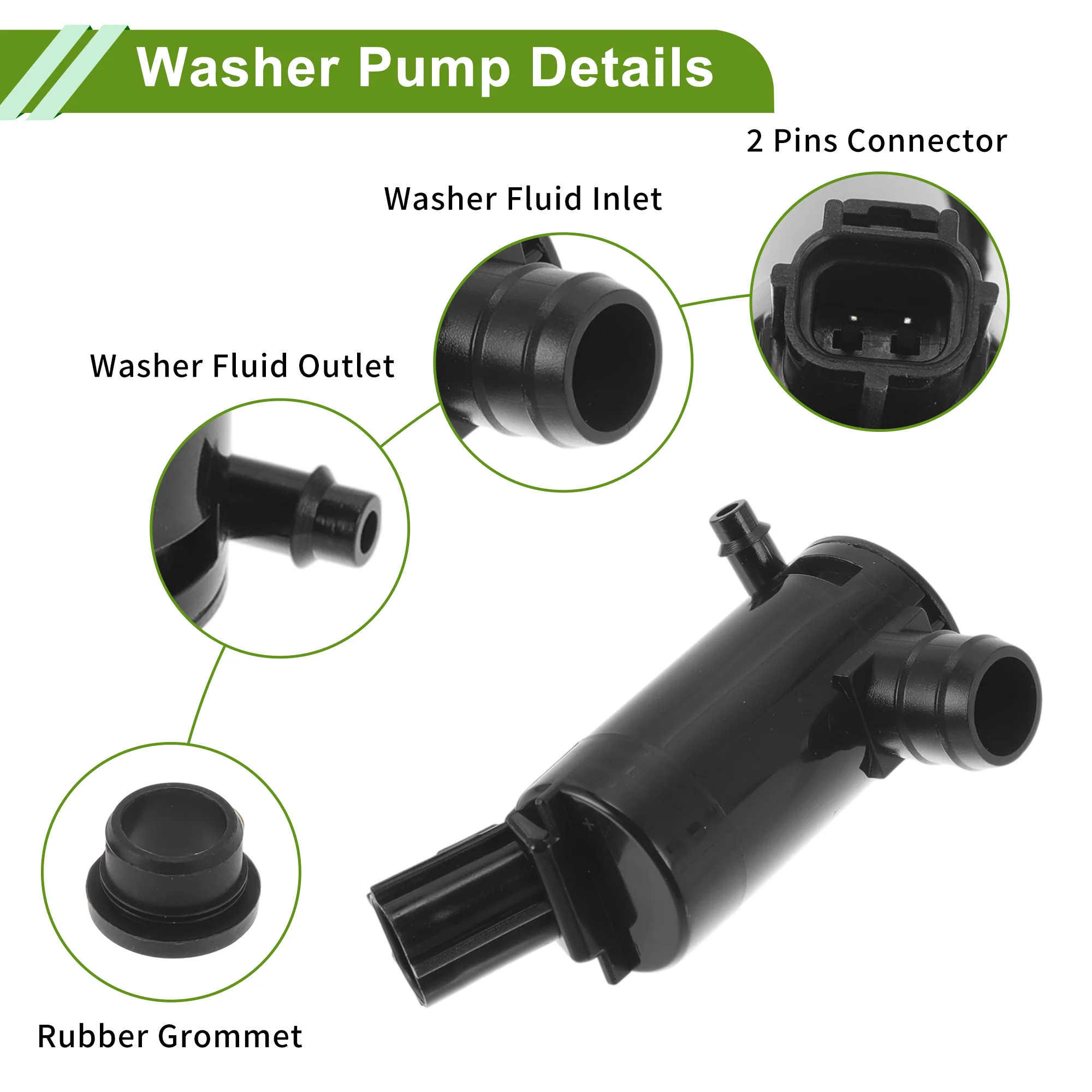 Windshield Washer Pump W/Grommet for Ford Crown Victoria 2000-2011 Front Washer Fluid Pump Windshield Wiper Pump No.7R3Z17664A Black 1 Set - Image 6