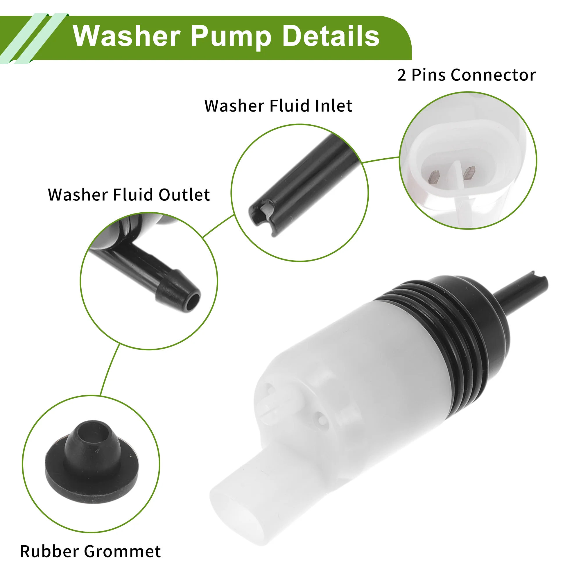Windshield Washer Pump with Grommet for BUICK Enclave 2008-2016 Front Washer Fluid Pump Windshield Wiper Pump No.10386722 Black,White 1 Set - Image 6