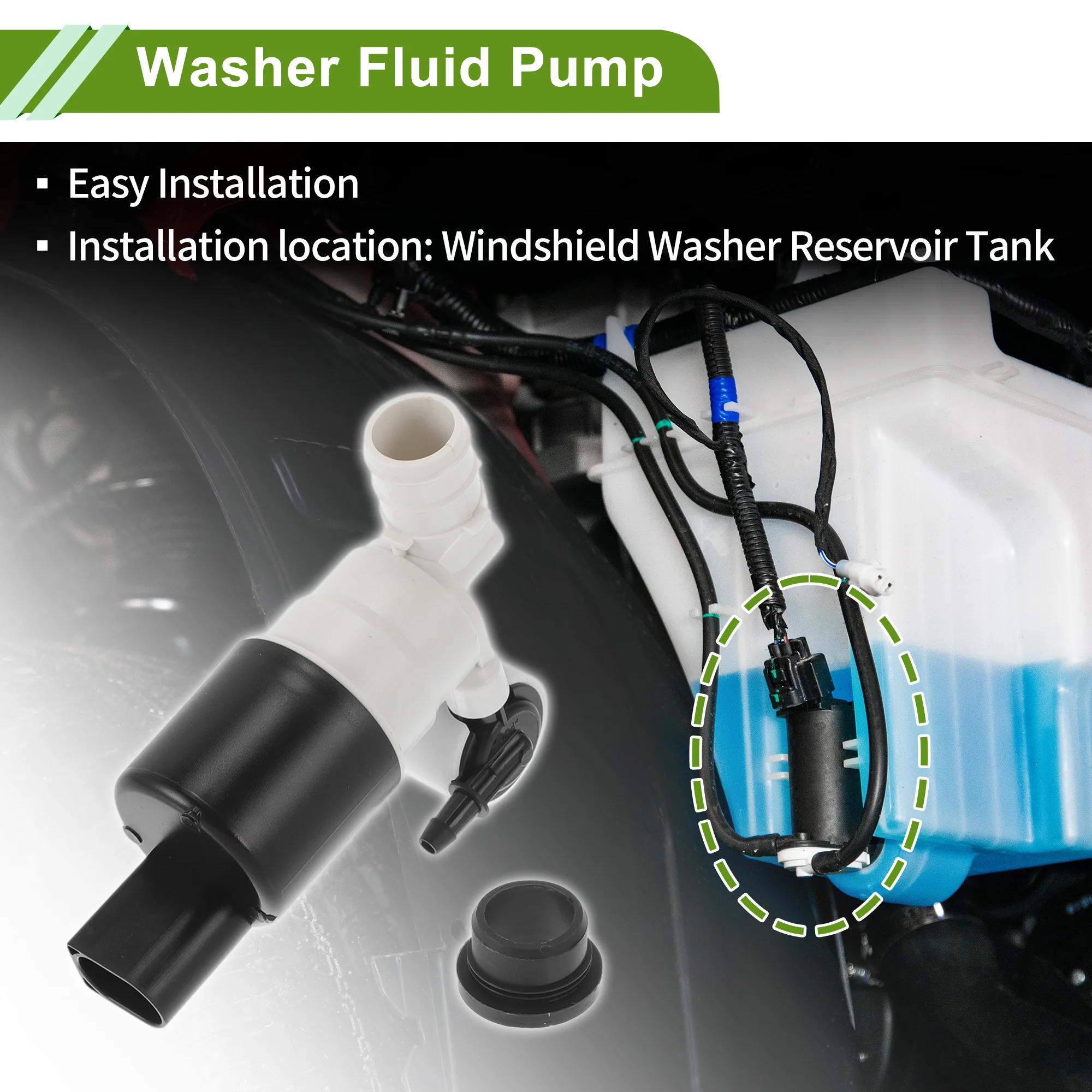 Windshield Washer Pump with Grommet for VOLVO V60 2015-2018 Front Washer Fluid Pump Windshield Wiper Pump No.22006902/31349244 Black,White 1 Set - Image 7