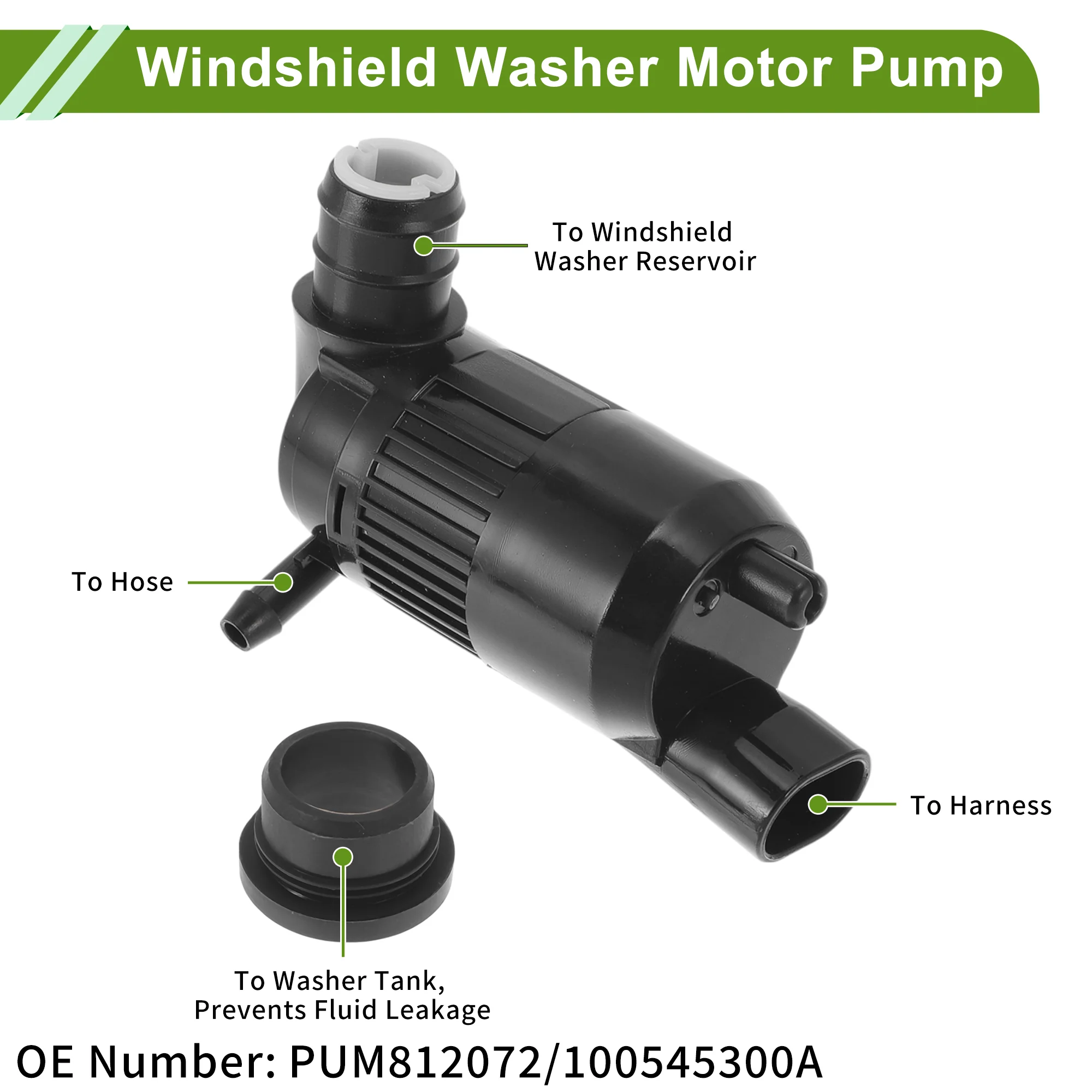 Windshield Washer Pump with Grommet for Tesla Model S, 2012-2025 Front Washer Fluid Pump Windshield Wiper Pump No.PUM812072/100545300A Black 1 Set - Image 5