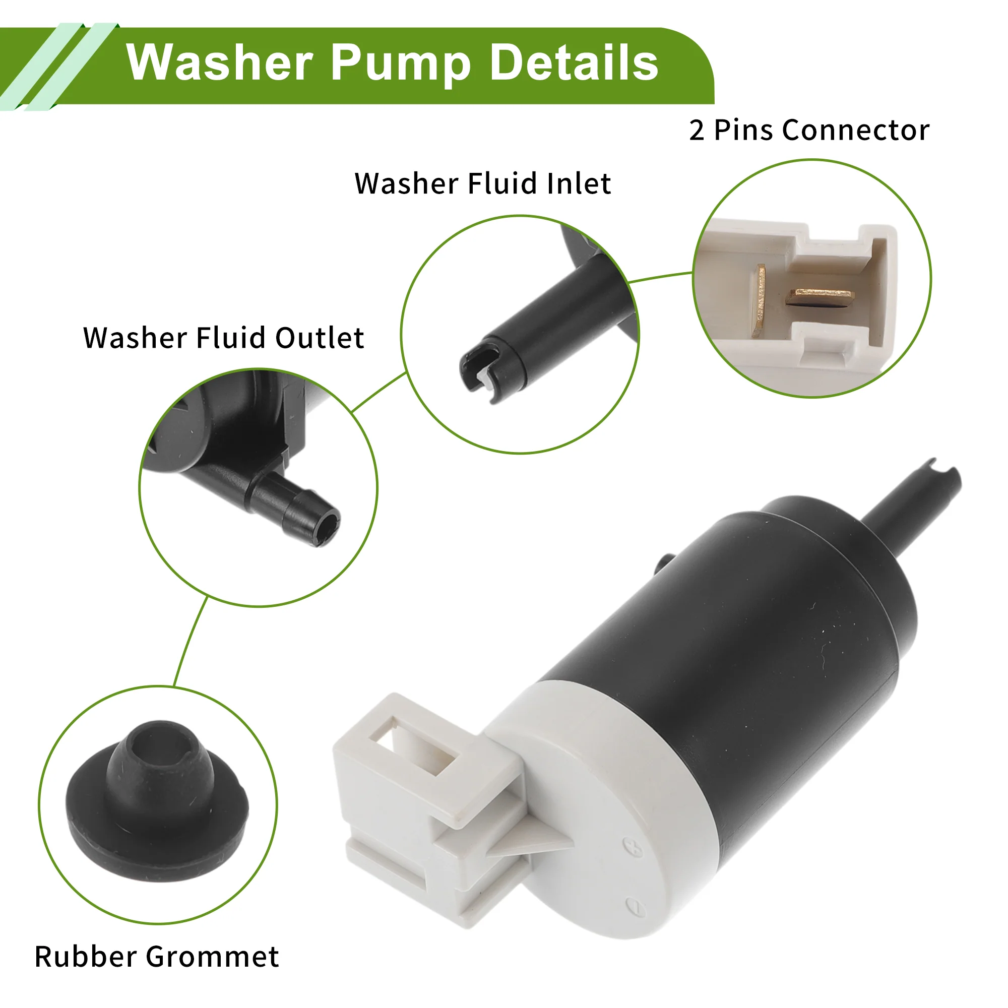 Windshield Washer Pump W/Grommet for Nissan Micra 1992-2003 Front Washer Fluid Pump Windshield Wiper Pump No.289200F003/289209C000 Black,White 1 Set - Image 6
