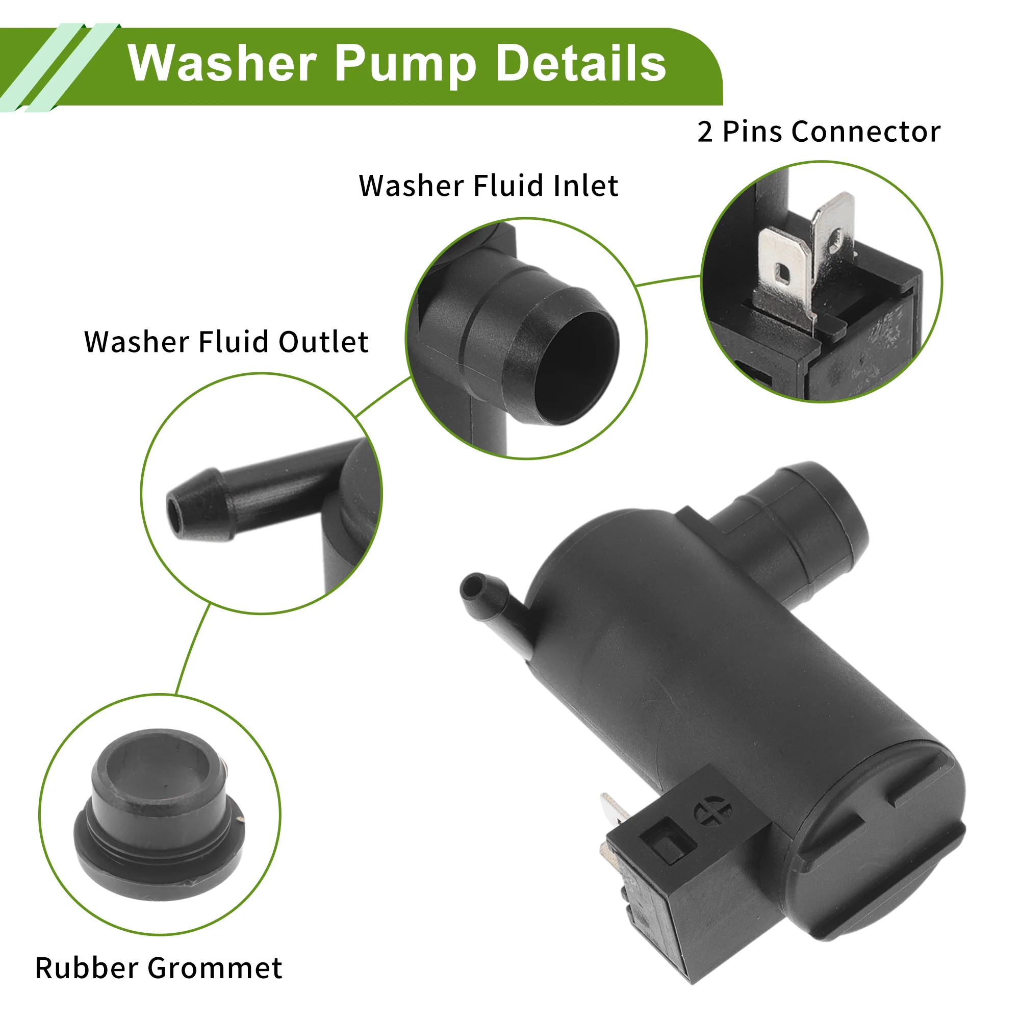 Windshield Washer Pump with Grommet for Citroen AX 1986-1998 Front Washer Fluid Pump Windshield Wiper Pump No.643446/643466 Black 1 Set - Image 6