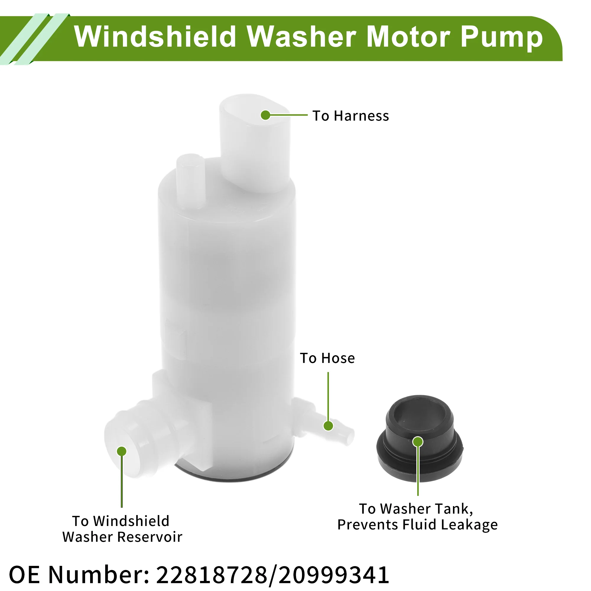 Windshield Washer Pump W/Grommet for Cadillac Escalade 2007-2010 Front Washer Fluid Pump Windshield Wiper Pump No.22818728 Black,White 1 Set - Image 5
