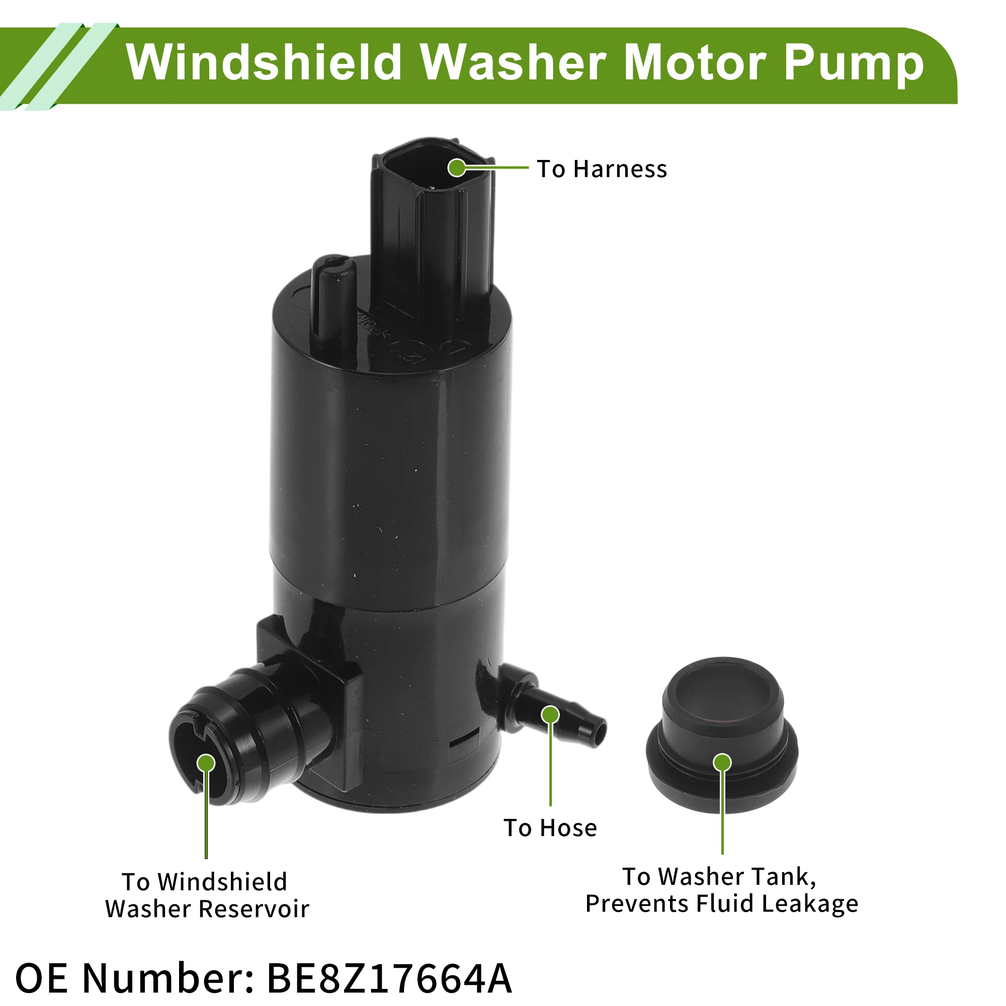 Windshield Washer Pump W/Grommet for Chrysler 300M All Engine Front1999-2004 Front Washer Fluid Pump Windshield Wiper Pump No.BE8Z17664A Black 1 Set - Image 5