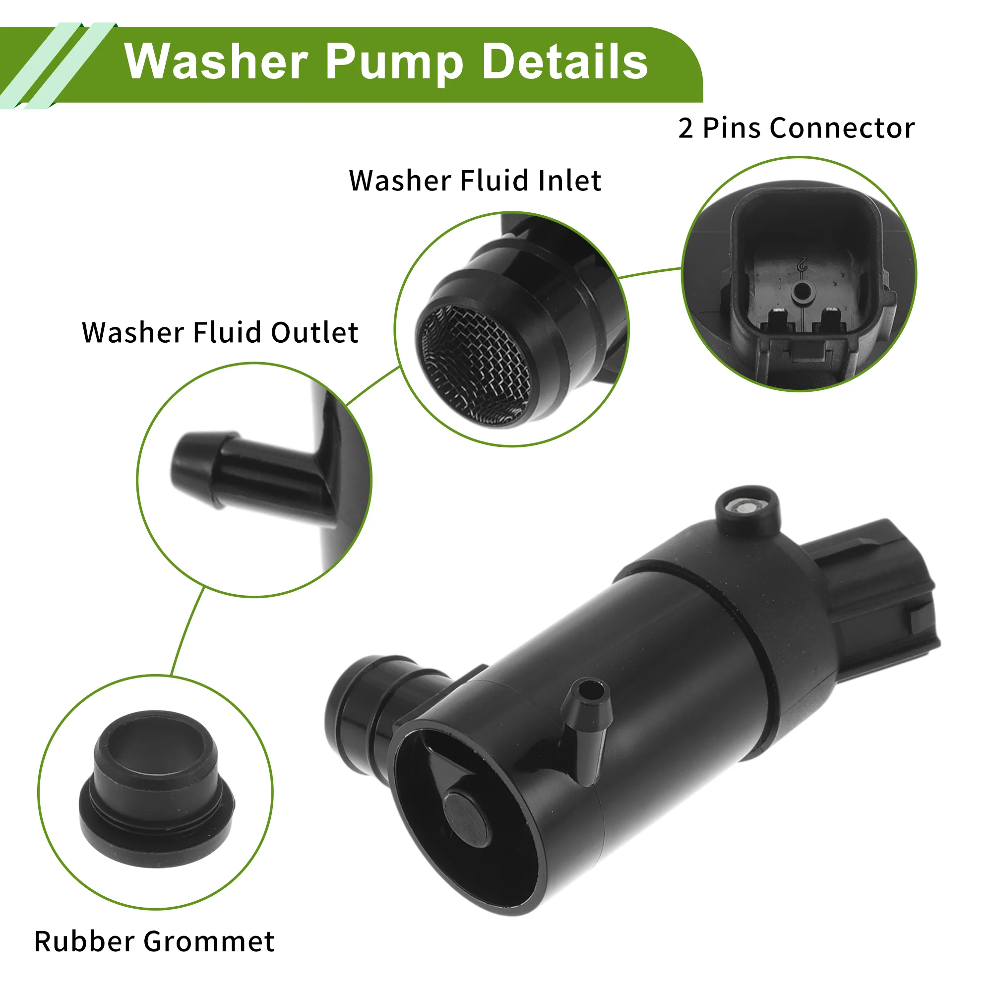 Windshield Washer Pump with Grommet for Hyundai Accent 2000-2005 Front Washer Fluid Pump Windshield Wiper Pump No.985103T500 Black 1 Set - Image 6