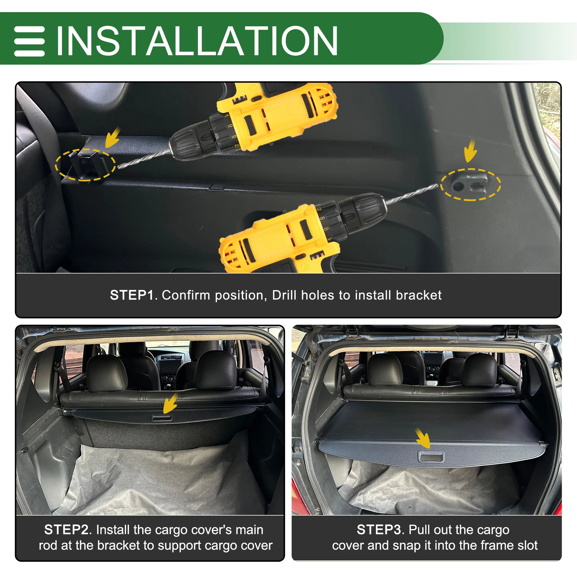 Car Trunk Retractable Cargo Cover for Jeep Compass 2017-2024 Black Carbon Fiber - Image 2
