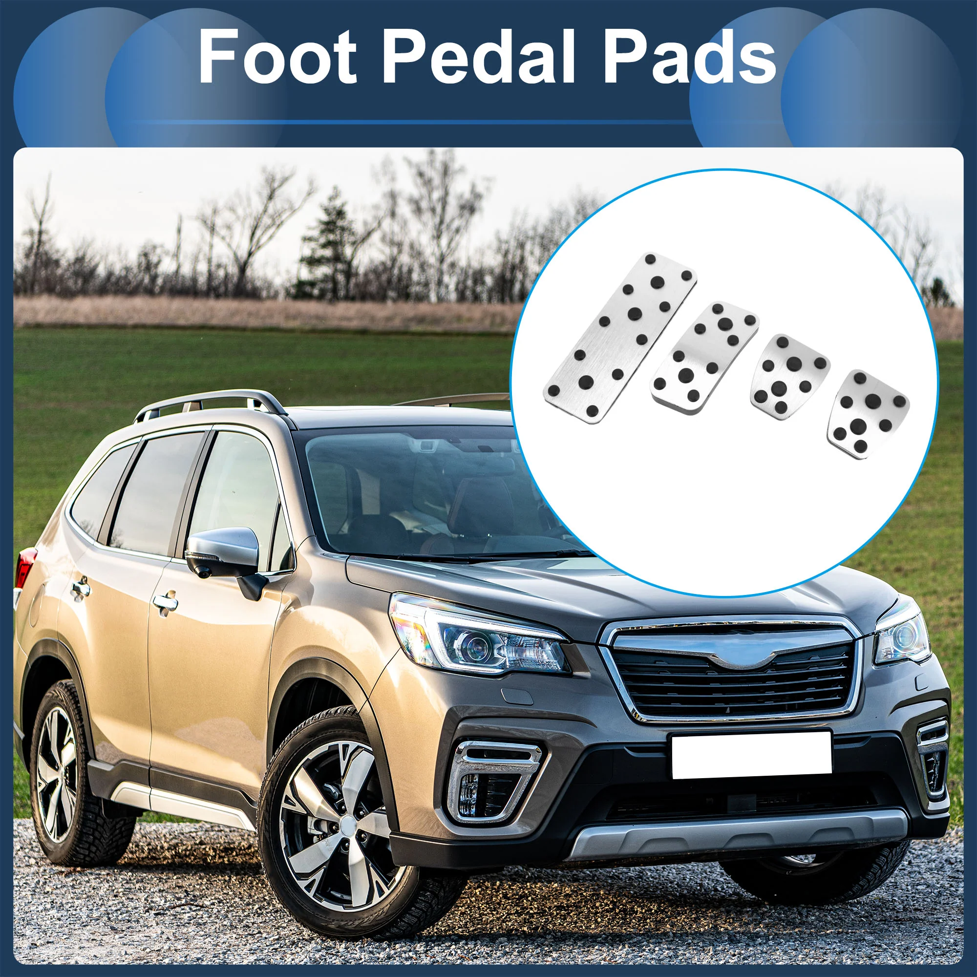 4 Pcs Foot Accelerator Pedal Covers for Subaru Forester 2003-2005 Silver Tone - Image 2