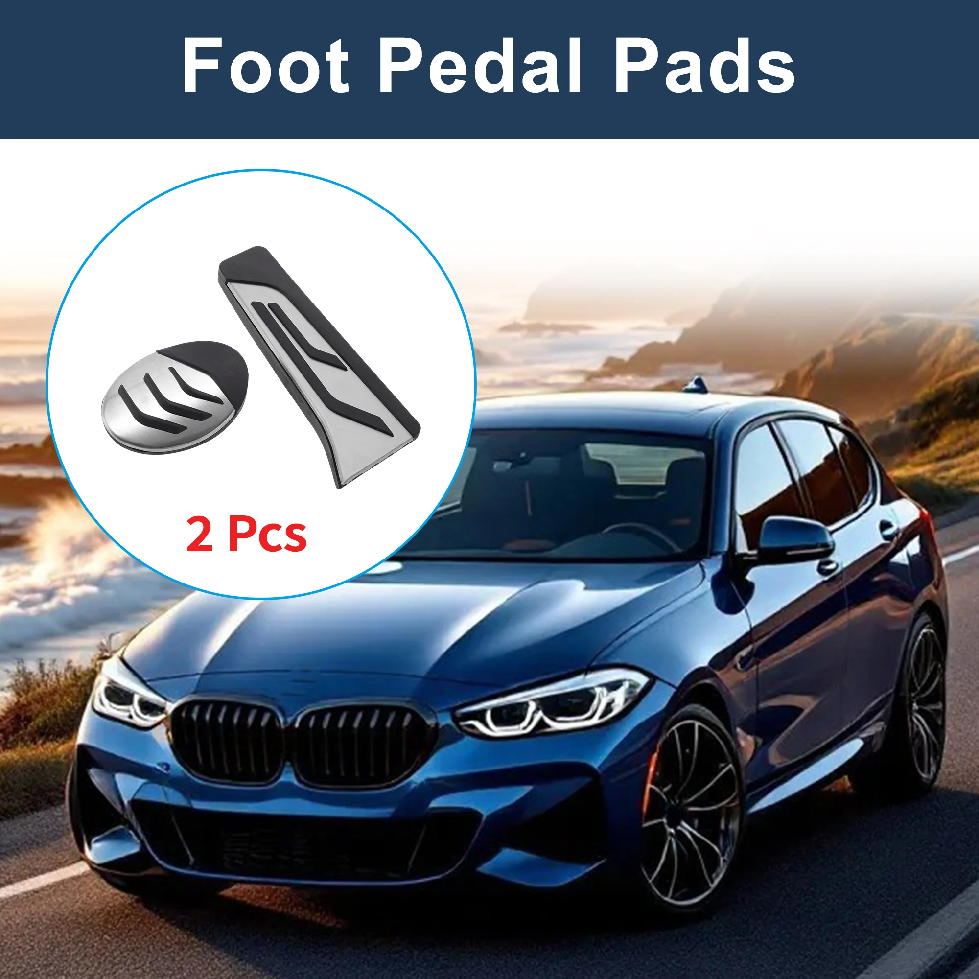 2 Pcs Automatic Foot Pedal Pads Foot Accelerator Pedal Covers for BMW 1-Series (F40) 2020-2022 Stainless Steel Silver Tone - Image 2