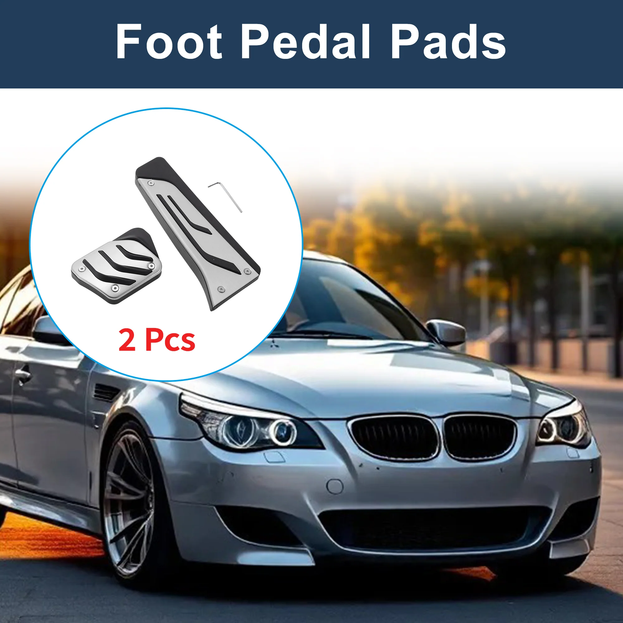 2 Pcs Automatic Foot Pedal Pads Foot Accelerator Pedal Covers for BMW 5 SeriesE60/61 2004-2010 Stainless Steel Silver Tone - Image 2