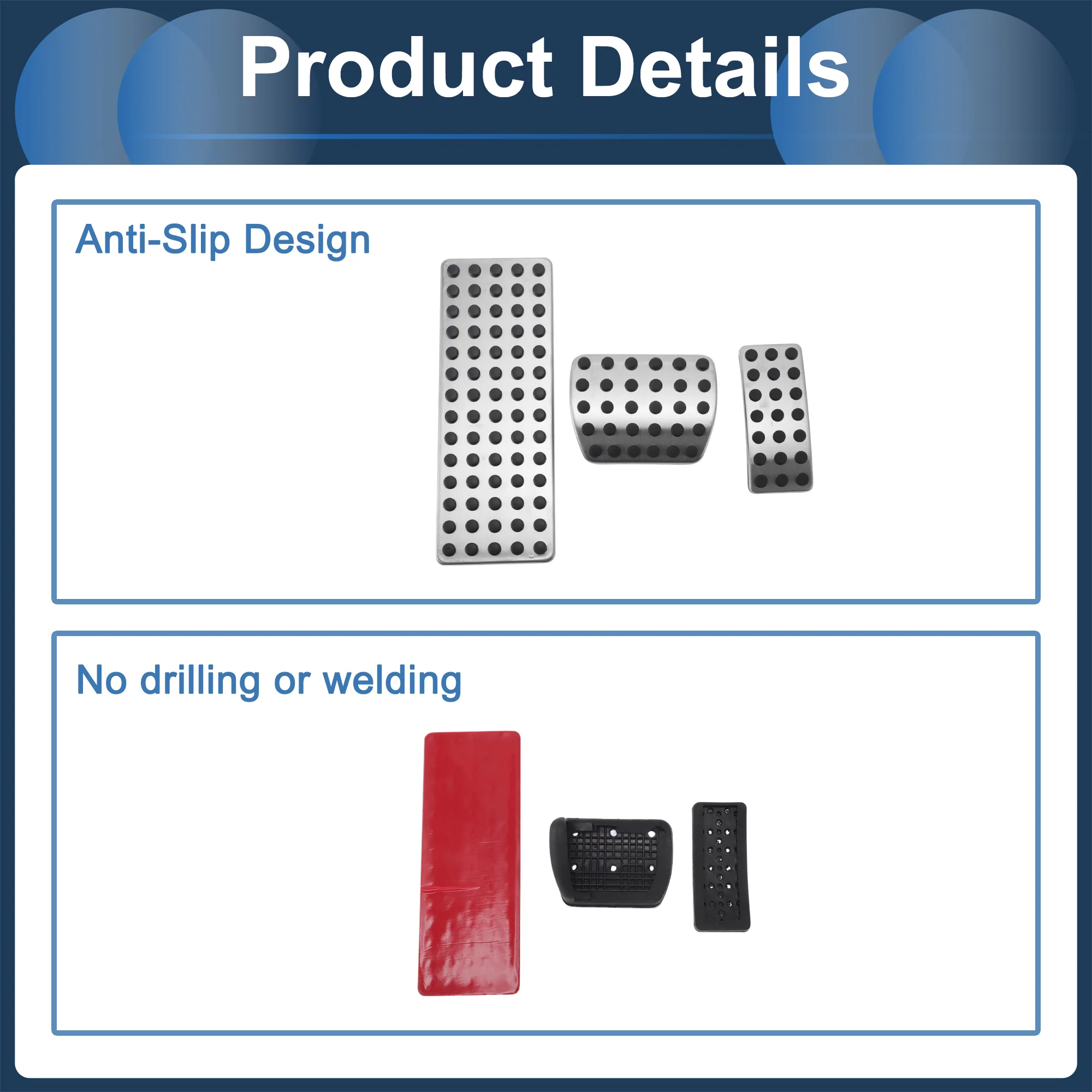 3 Pcs Automatic Foot Pedal Pads Foot Accelerator Pedal Covers for Mercedes Benz A-Class 2019-2020 Stainless Steel Silver Tone - Image 7