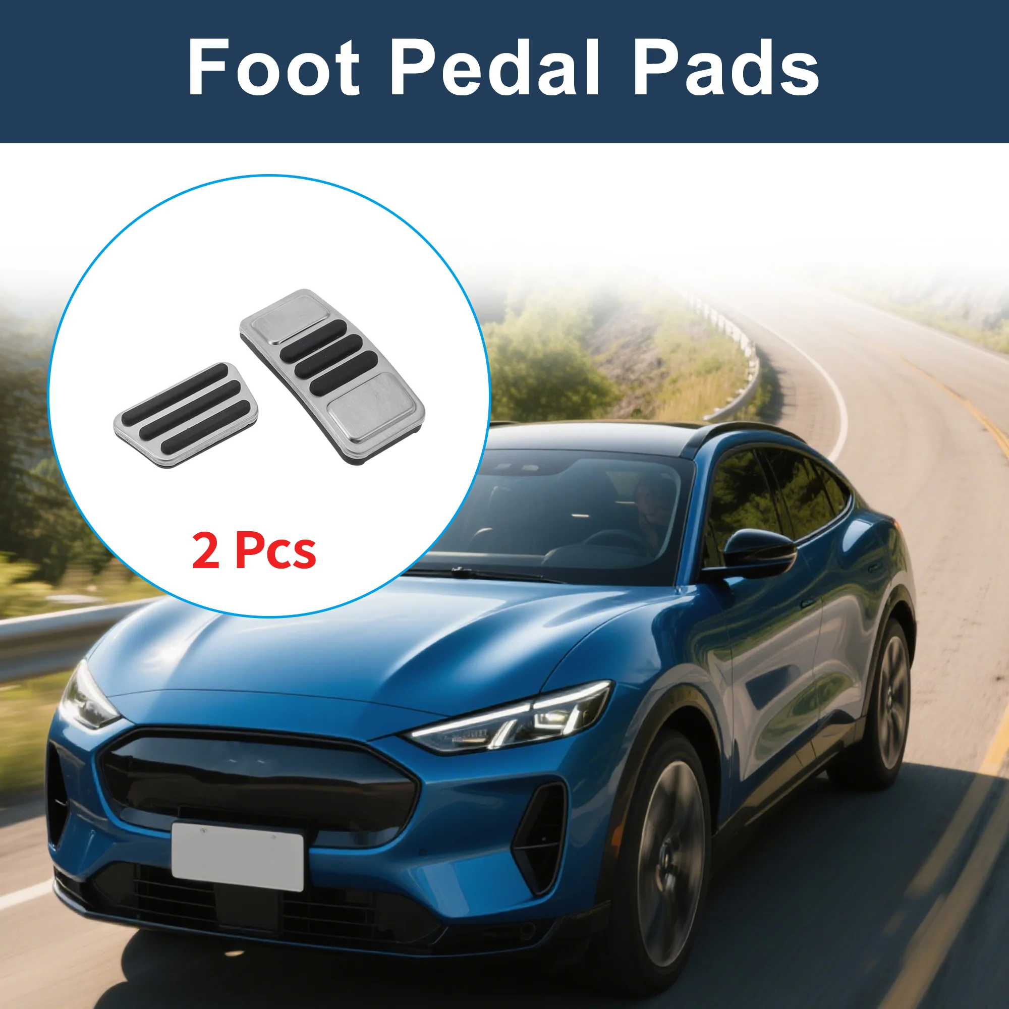 2 Pcs Automatic Foot Pedal Pads Foot Accelerator Pedal Covers for Ford for Mustang MACH-E 2021-2023 Stainless Steel Silver Tone - Image 2