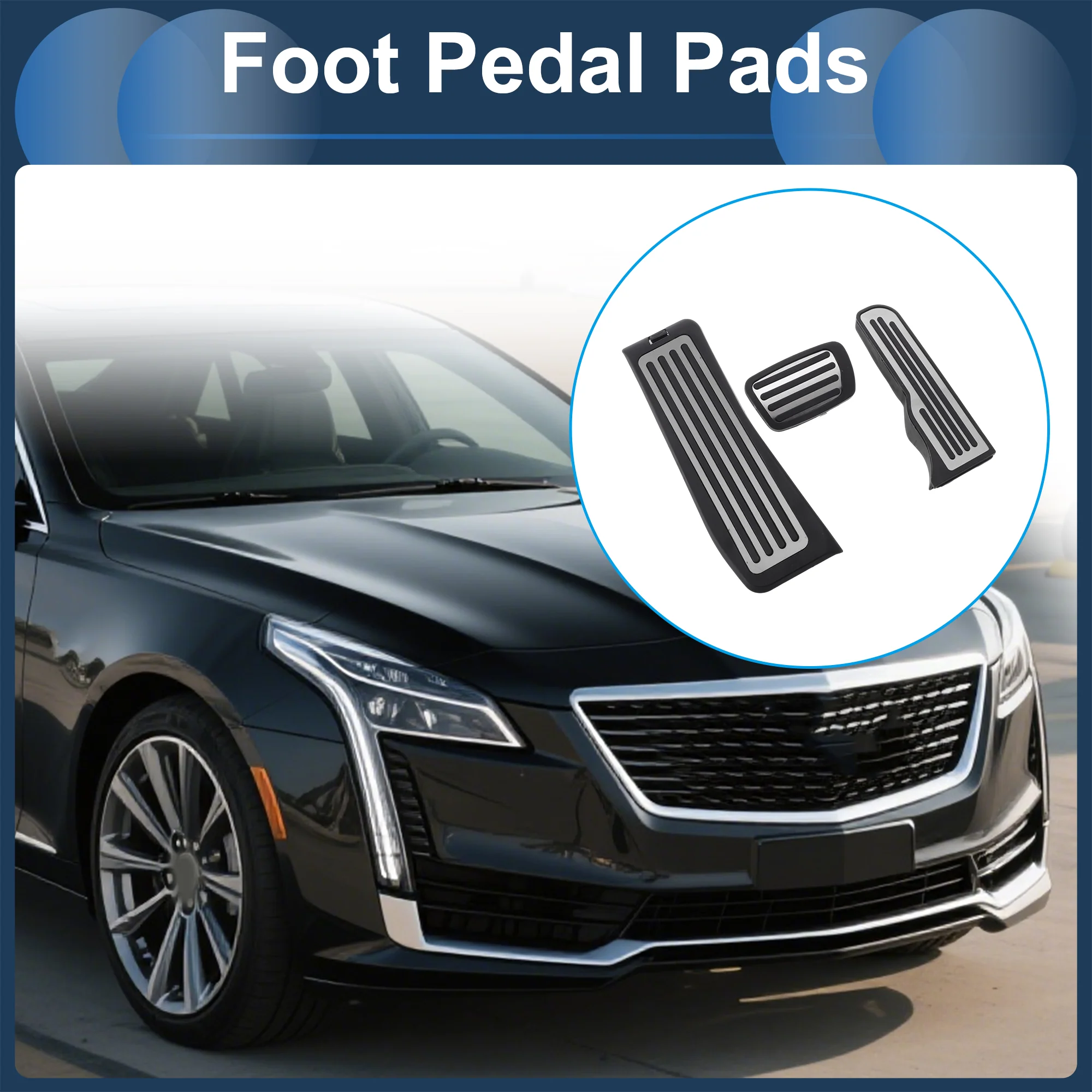 3 Pcs Automatic Foot Accelerator Pedal Covers for Cadillac CT6 16-20 Silver Tone - Image 2