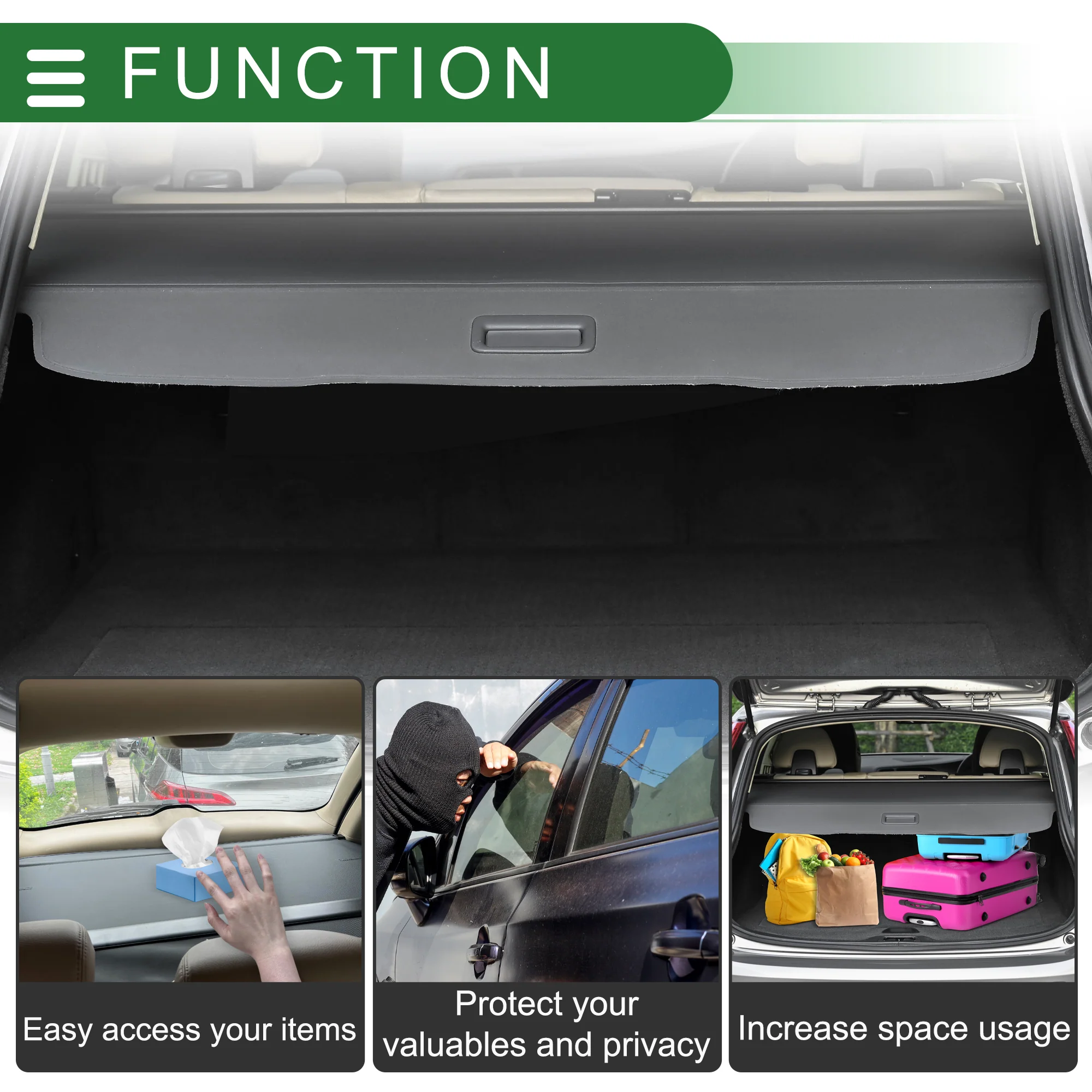Car Trunk Retractable Cargo Cover for Mercedes-Benz R-Class S251 2007-2019 Black - Image 4