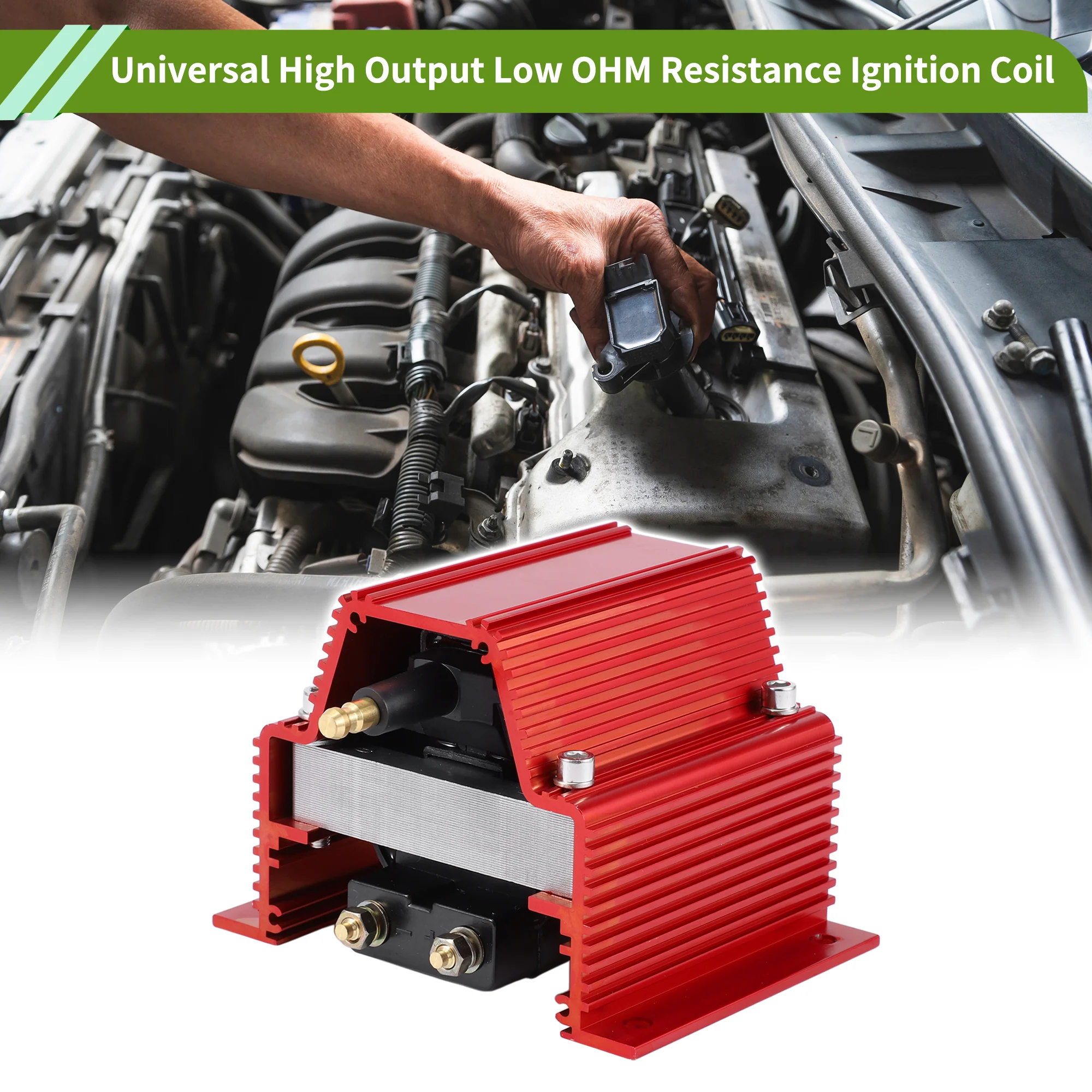 Universal High Output Low OHM Resistance Ignition Coil for V8 for Chevy for Ford for Olds for Pontiac Engines Red Male - Image 3